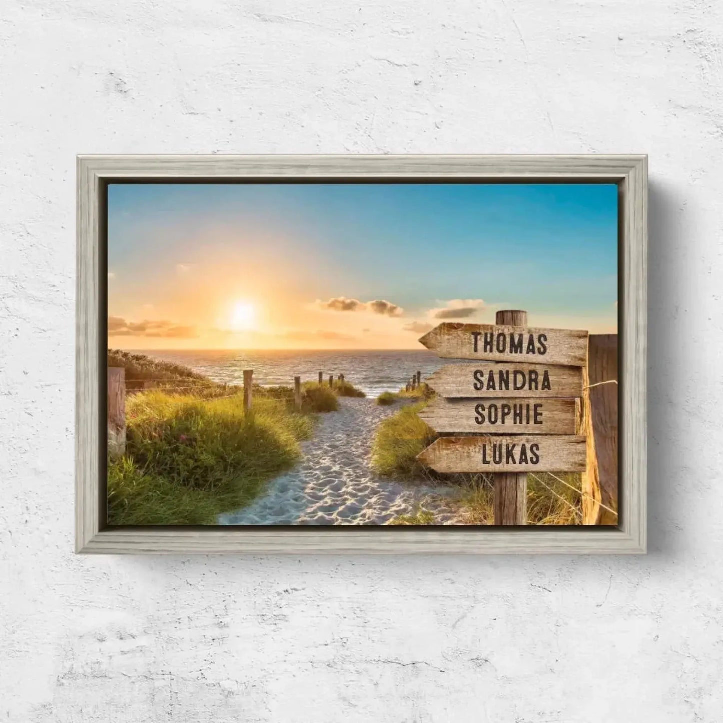 Personalized Family Beach Signpost Canvas – Custom Coastal Wall Art with Names, Sunset Seaside Gift for Summer Memories Ezcustomize