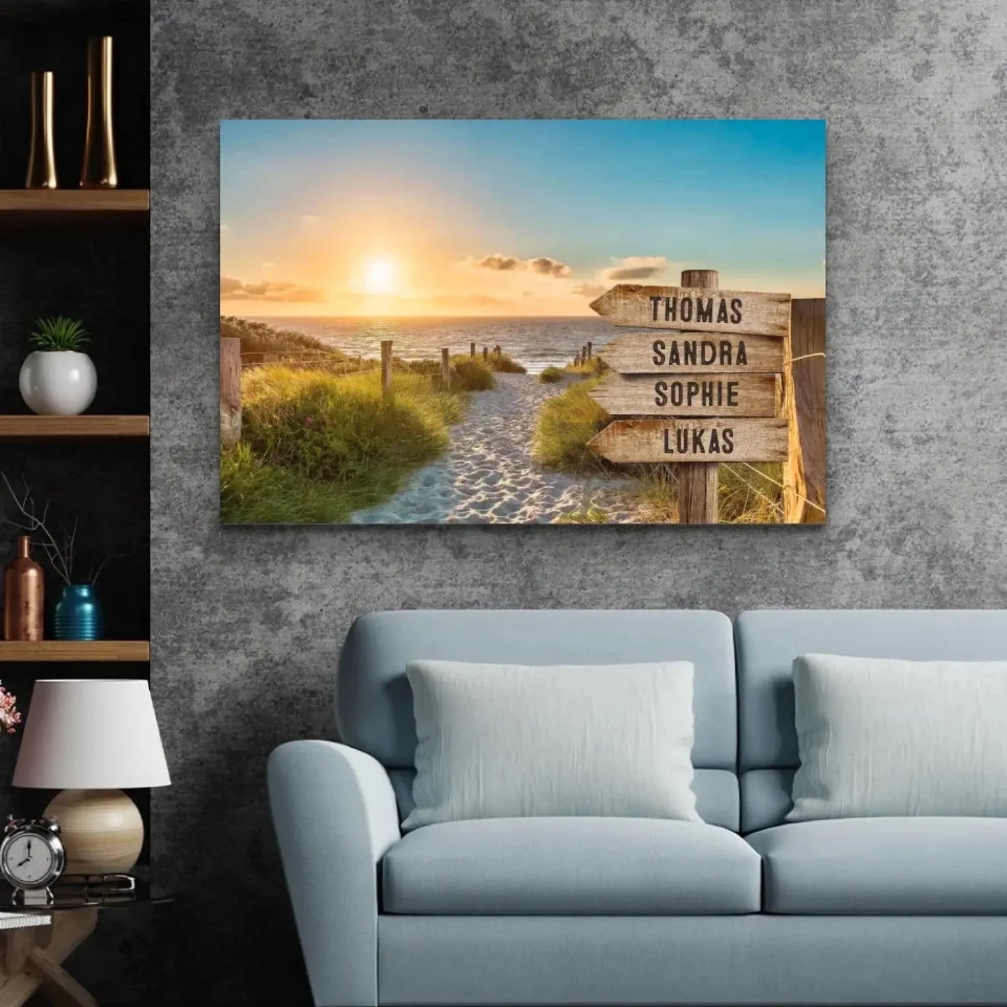 Personalized Family Beach Signpost Canvas – Custom Coastal Wall Art with Names, Sunset Seaside Gift for Summer Memories Ezcustomize