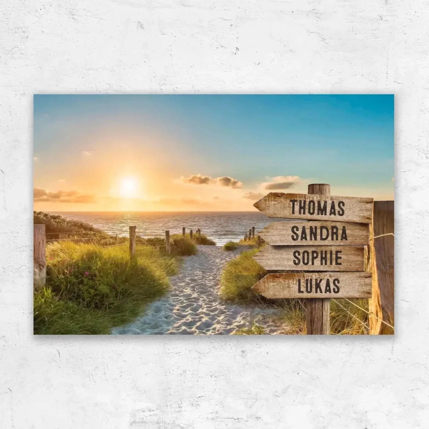 Personalized Family Beach Signpost Canvas – Custom Coastal Wall Art with Names, Sunset Seaside Gift for Summer Memories Ezcustomize