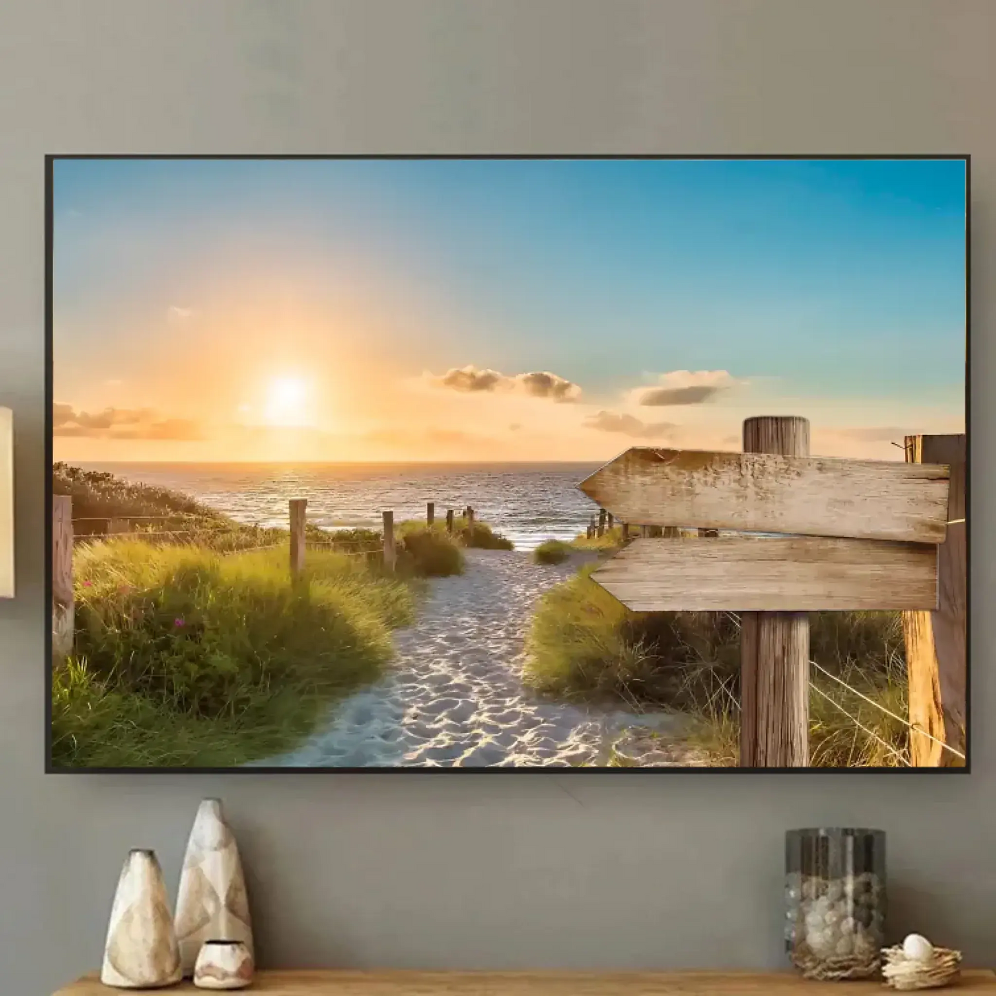 Personalized Family Beach Signpost Canvas – Custom Coastal Wall Art with Names, Sunset Seaside Gift for Summer Memories Ezcustomize