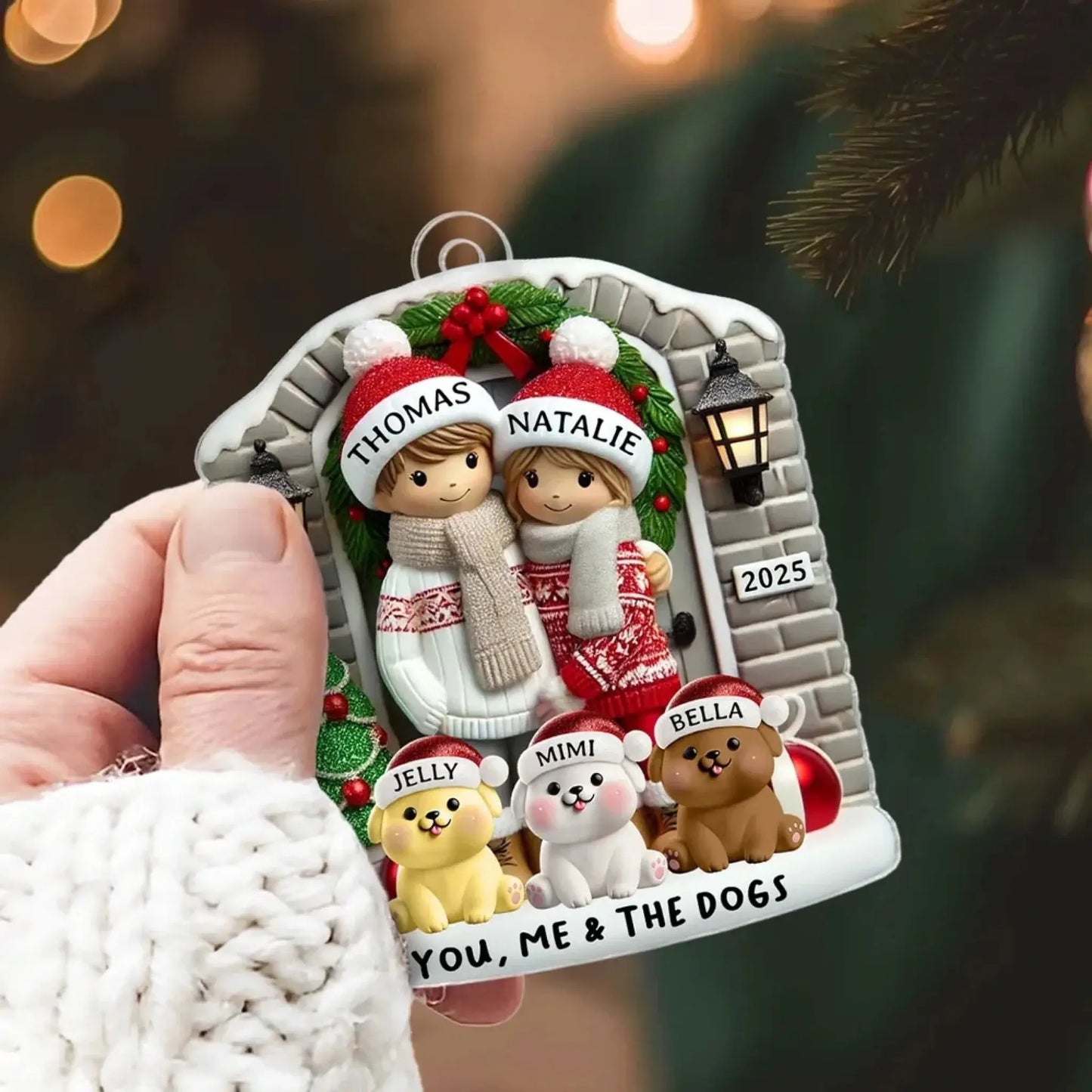 Personalized Farmhouse Couple Christmas Ornament with Optional Pet Dog Cat, Christmas Gift for Him, Gift for Her Ezcustomize