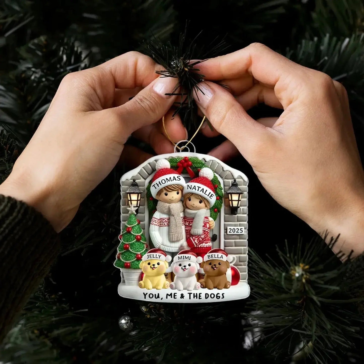 Personalized Farmhouse Couple Christmas Ornament with Optional Pet Dog Cat, Christmas Gift for Him, Gift for Her Ezcustomize