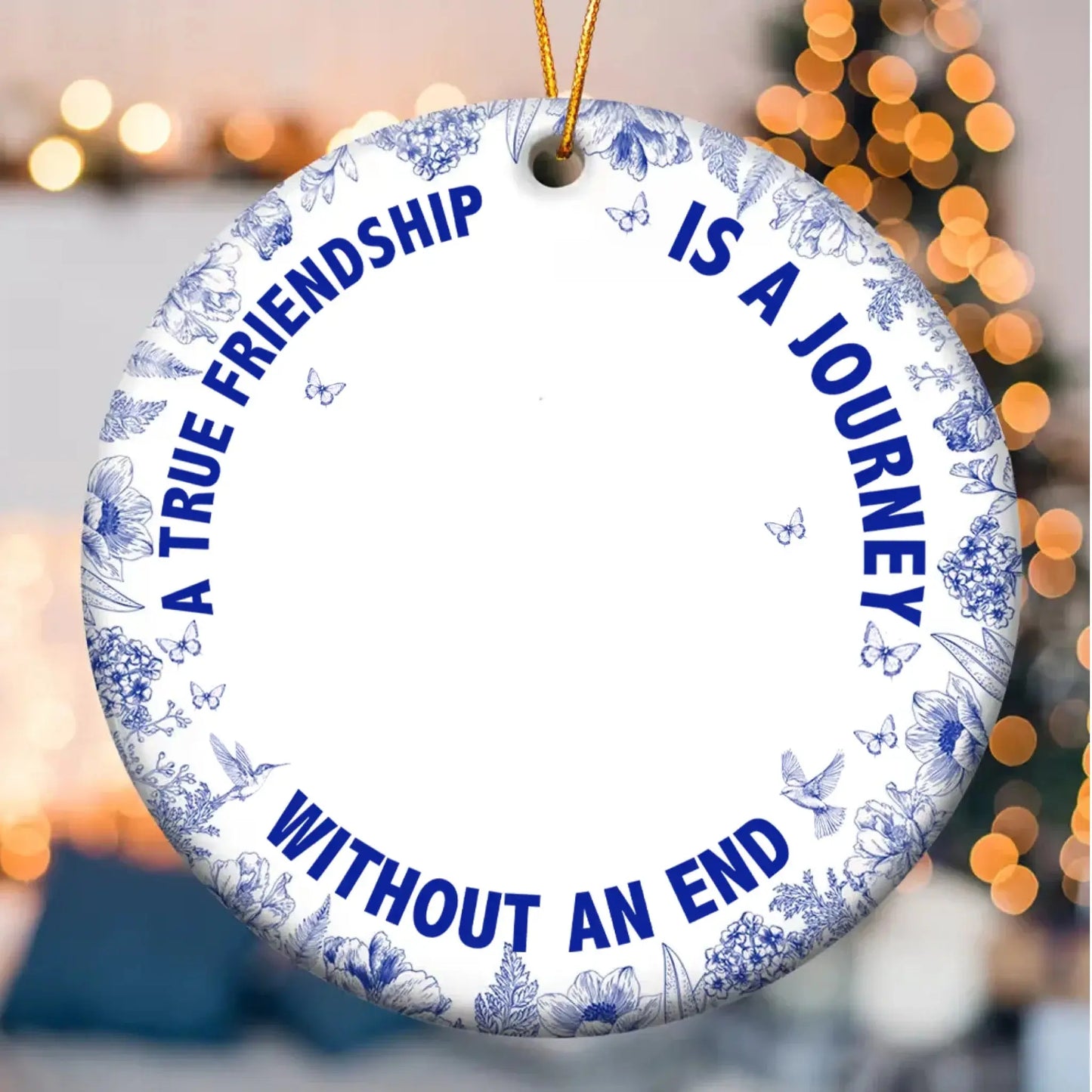Personalized Friendship Ceramic Ornament – Our Laughs Are Limitless Quote, Custom Toile De Jouy Christmas Gift for Best Friends, Sisters Ezcustomize