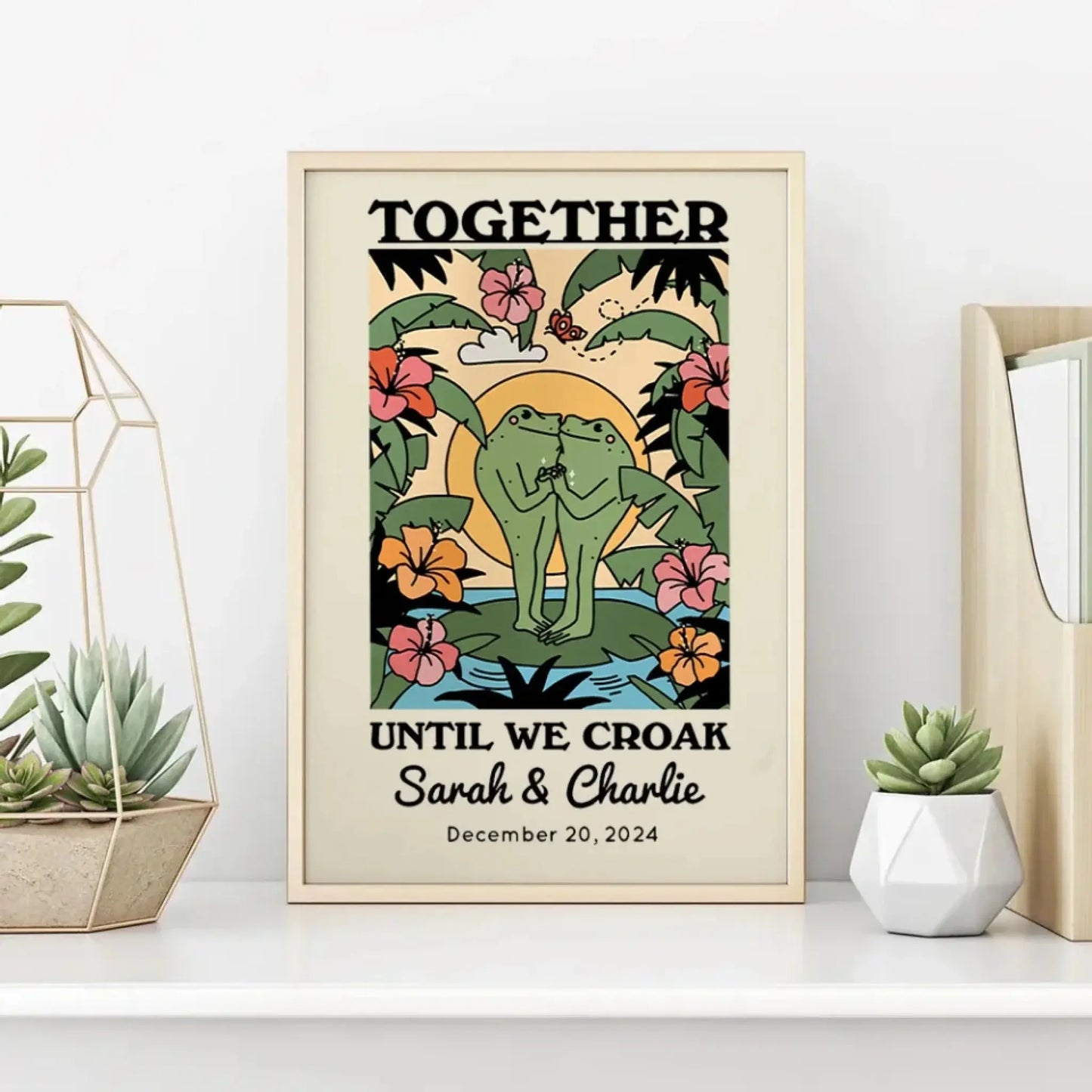 Personalized Frog Illustration Print Frame Together Until We Croak Ezcustomize