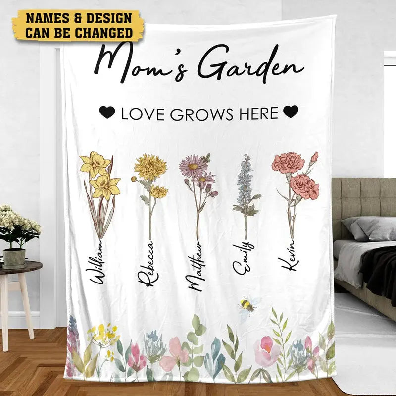Personalized Gift Ideas For Mom, Grandma - Mom/Grandma's Garden Birth Month Flower Blanket Ezcustomize