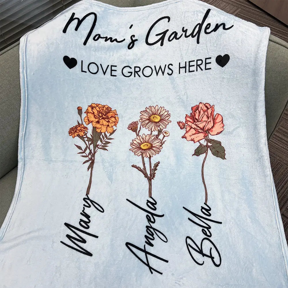 Personalized Gift Ideas For Mom, Grandma - Mom/Grandma's Garden Birth Month Flower Blanket Ezcustomize