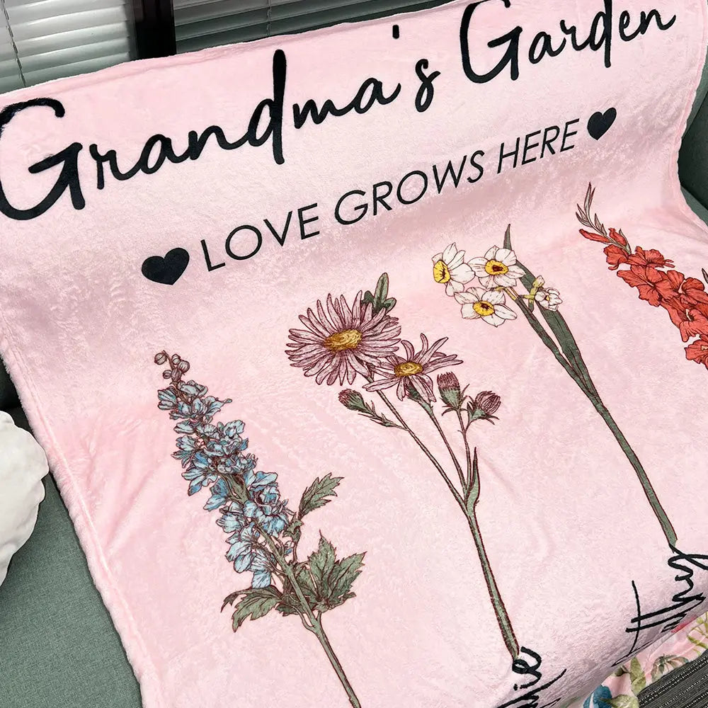 Personalized Gift Ideas For Mom, Grandma - Mom/Grandma's Garden Birth Month Flower Blanket Ezcustomize