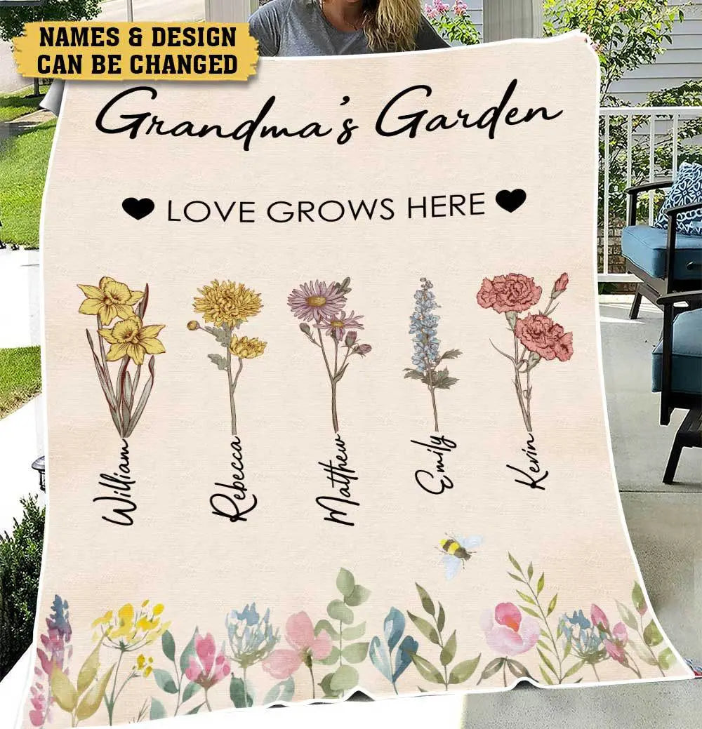 Personalized Gift Ideas For Mom, Grandma - Mom/Grandma's Garden Birth Month Flower Blanket Ezcustomize