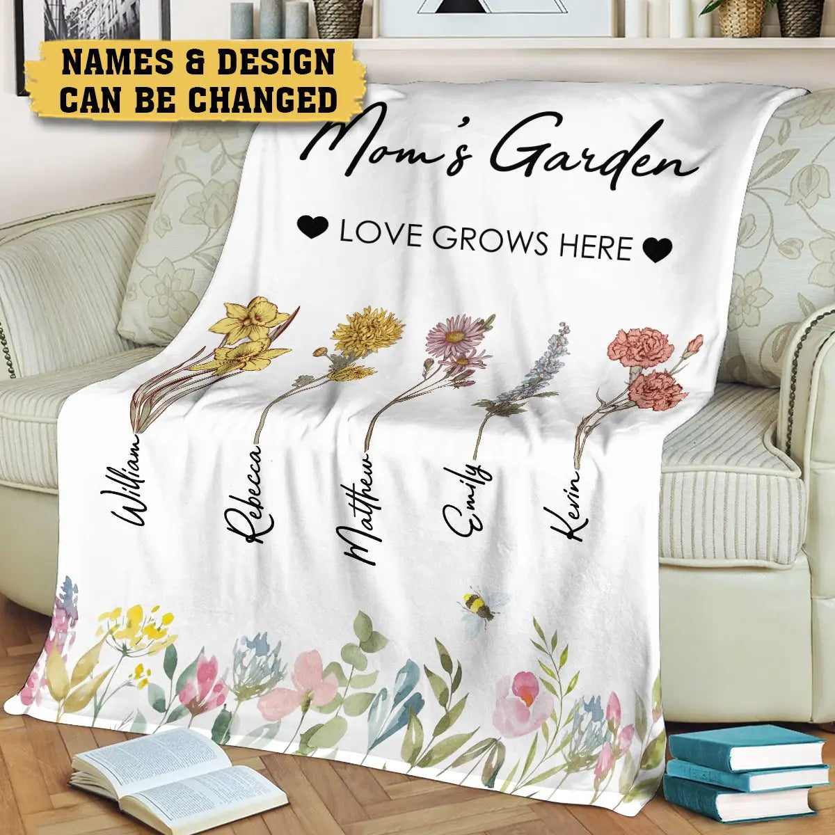 Personalized Gift Ideas For Mom, Grandma - Mom/Grandma's Garden Birth Month Flower Blanket Ezcustomize