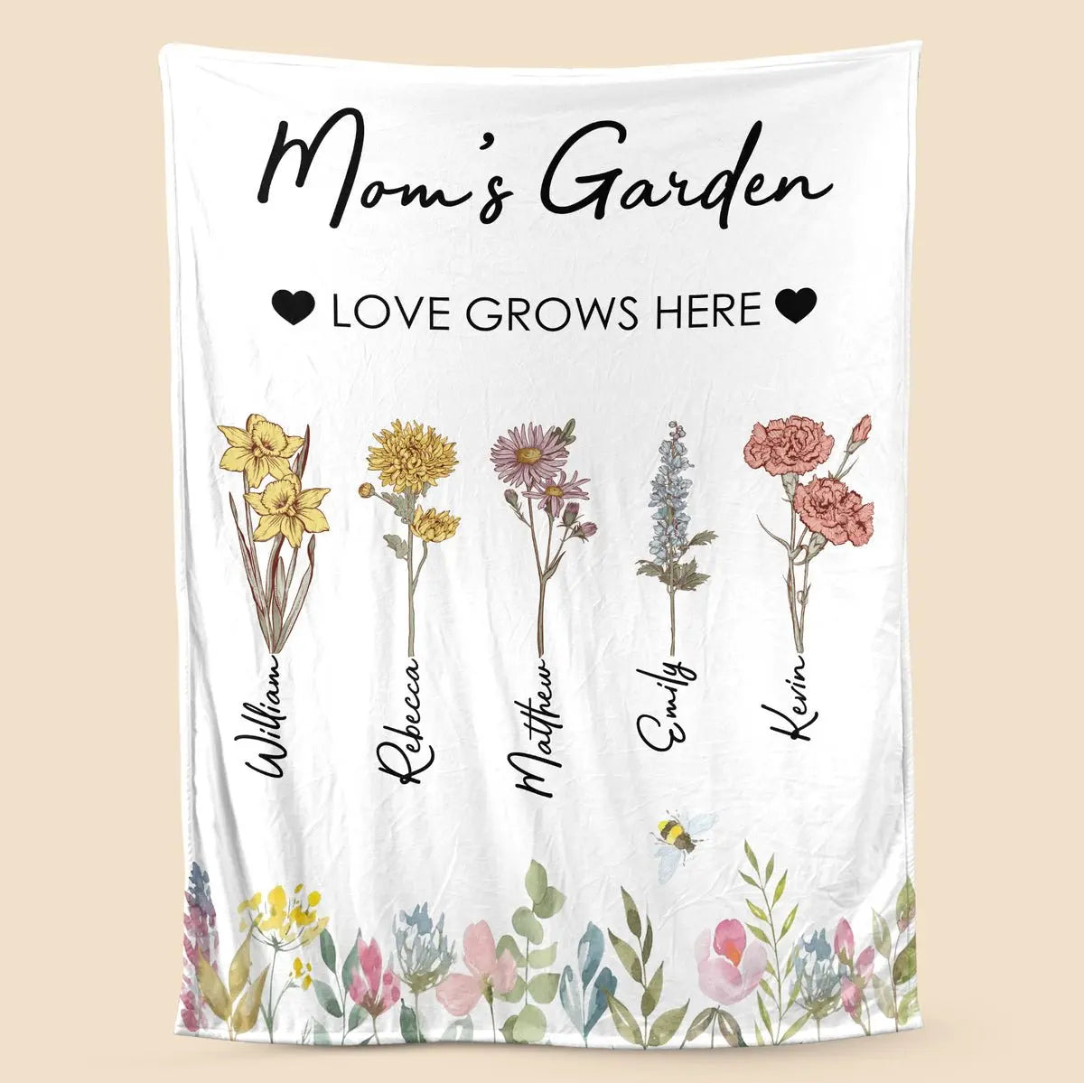Personalized Gift Ideas For Mom, Grandma - Mom/Grandma's Garden Birth Month Flower Blanket Ezcustomize