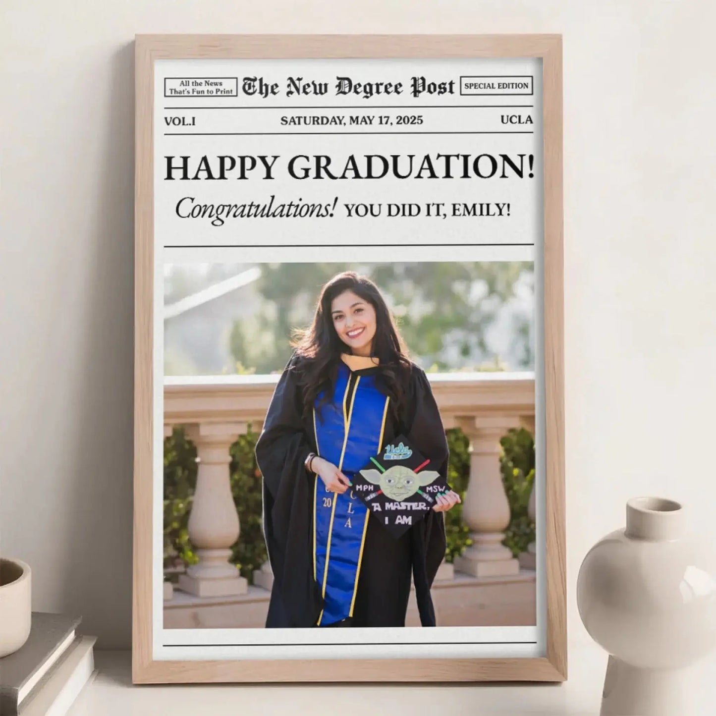 Personalized Graduation Newspaper Poster – Custom “New Degree Post” Gift for Students, Graduates, Class of 2024, Friends, Family Ezcustomize