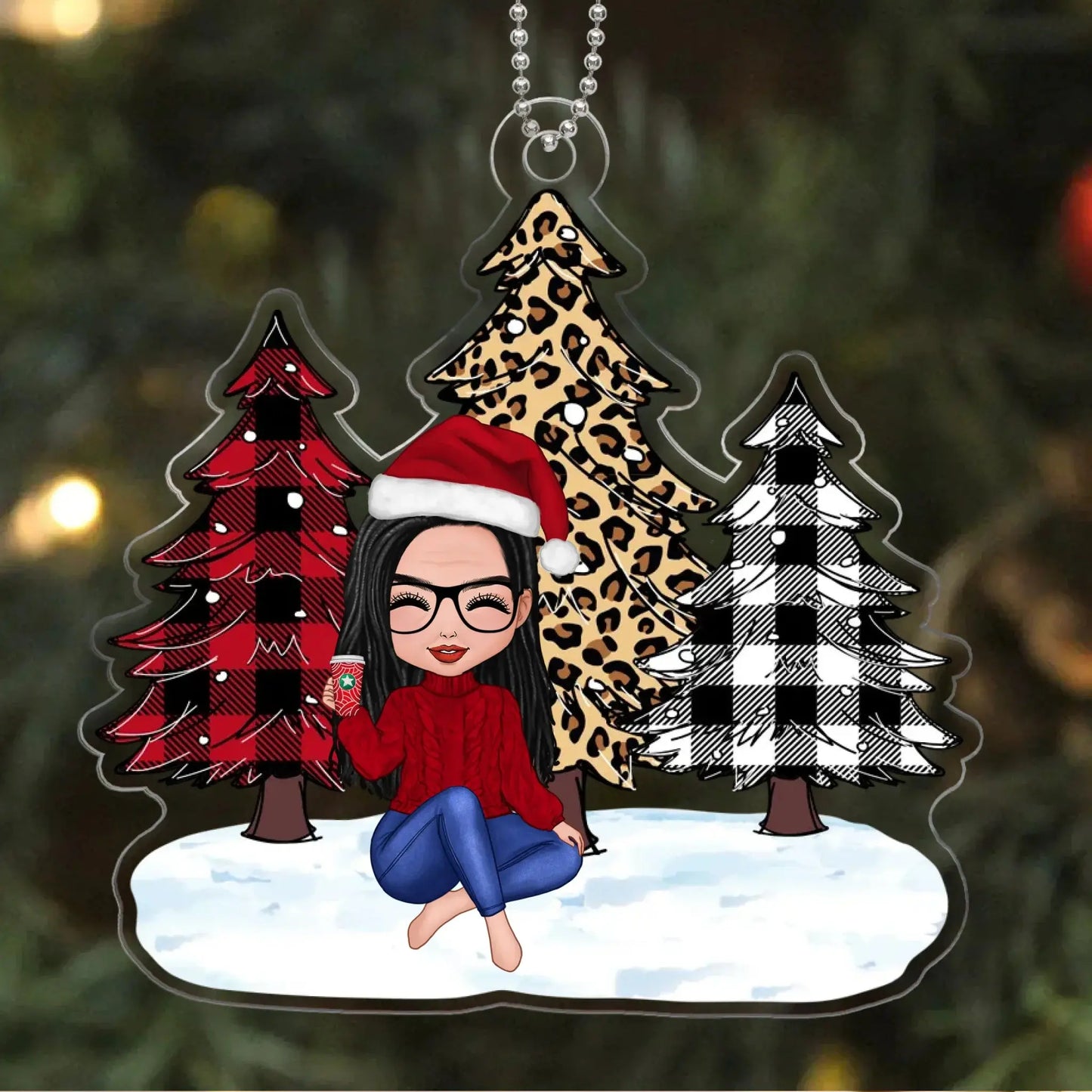 Personalized Grandma Christmas Ornament with Grandkids – Leopard and Checkered Tree Acrylic Keepsake Gift for Nana, Gigi, Mimi Ezcustomize