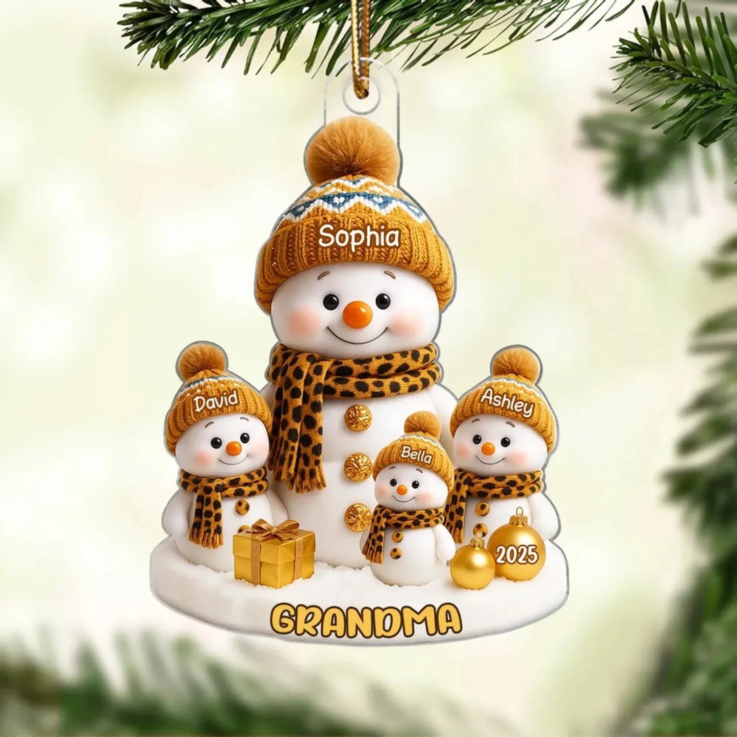 Personalized Grandma Snowman Ornament – Custom Acrylic Christmas Gift with Grandkid’s Name and Year, Cute Holiday Keepsake for Nana or Abuela Ezcustomize