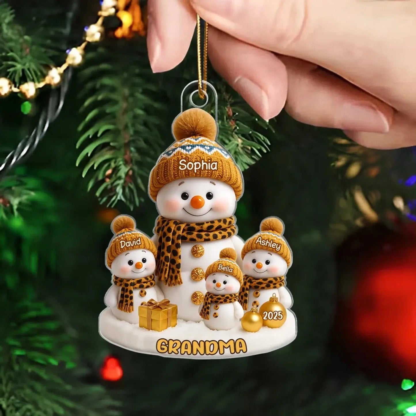 Personalized Grandma Snowman Ornament – Custom Acrylic Christmas Gift with Grandkid’s Name and Year, Cute Holiday Keepsake for Nana or Abuela Ezcustomize