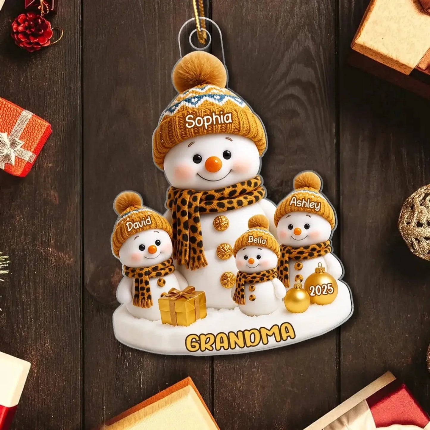 Personalized Grandma Snowman Ornament – Custom Acrylic Christmas Gift with Grandkid’s Name and Year, Cute Holiday Keepsake for Nana or Abuela Ezcustomize