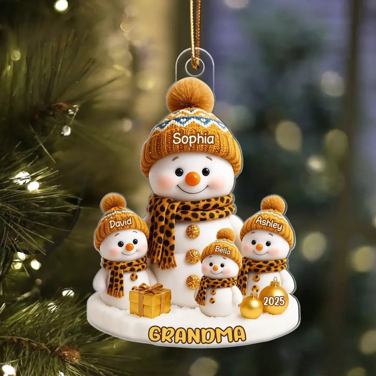 Personalized Grandma Snowman Ornament – Custom Acrylic Christmas Gift with Grandkid’s Name and Year, Cute Holiday Keepsake for Nana or Abuela Ezcustomize