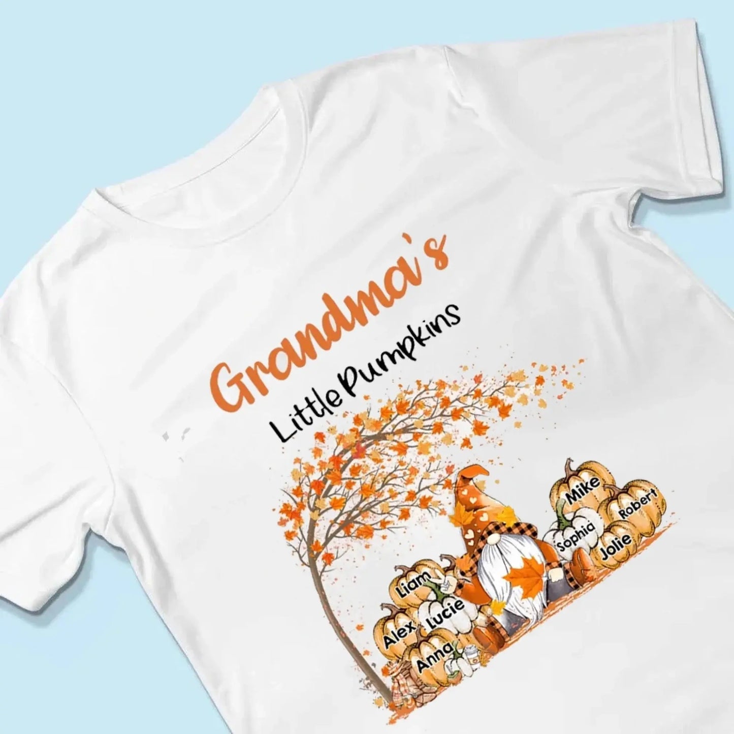 Personalized Grandma’s Little Pumpkins Shirt – Custom Fall T-Shirt with Grandkids’ Names – Cute Autumn Gift for Nana, Mimi, Mom, or Grandparent Ezcustomize