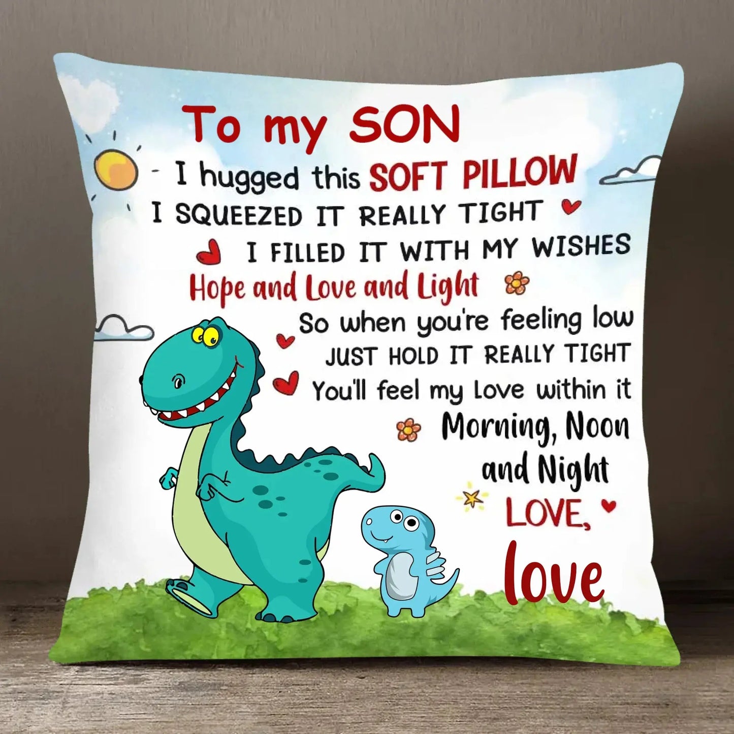 Personalized Grandson Dinosaur Pillow – Custom Kids Throw Pillow Cushion – Fun Birthday, Christmas & Room Decor Gift for Grandson Ezcustomize