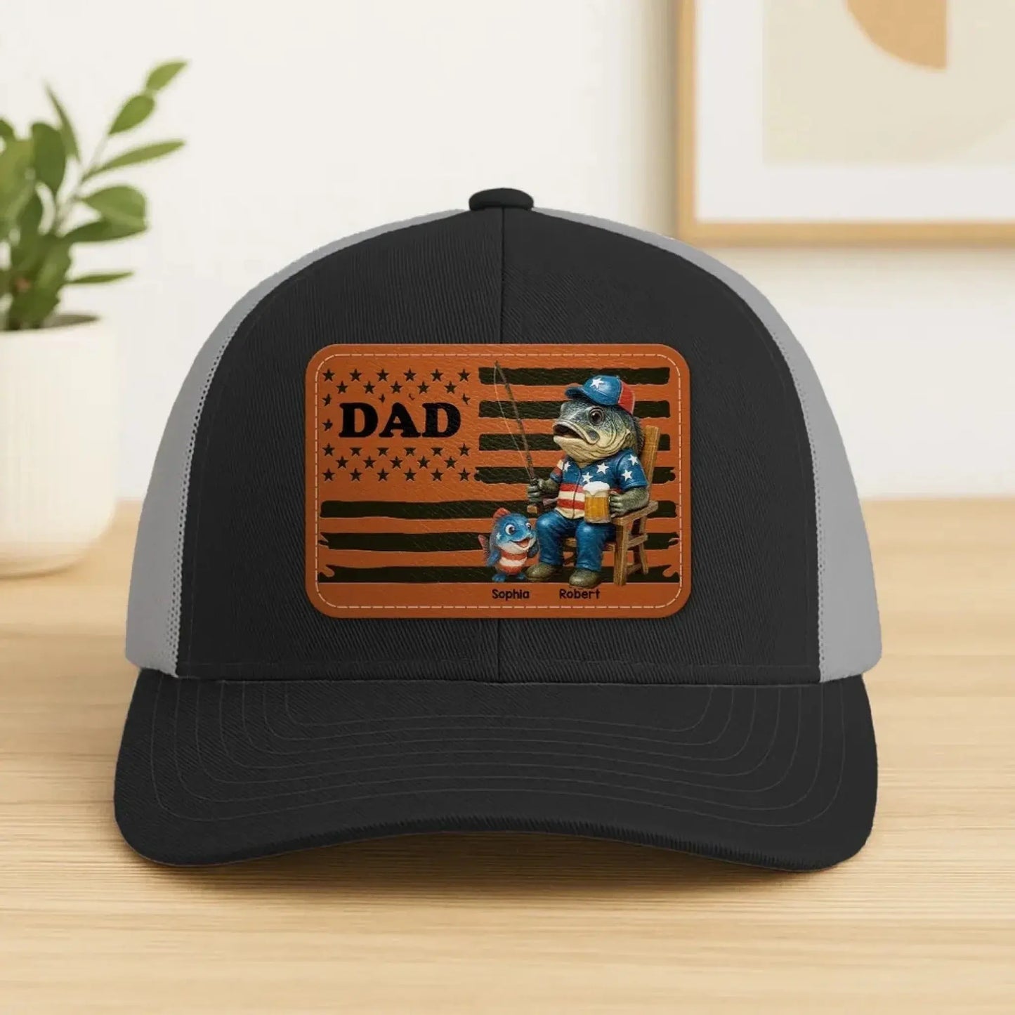 Personalized Hat with Nation Flag Design- Fishing Dad Leather Patch Hat – Custom Father’s Day Gift for Fisherman Dads Ezcustomize