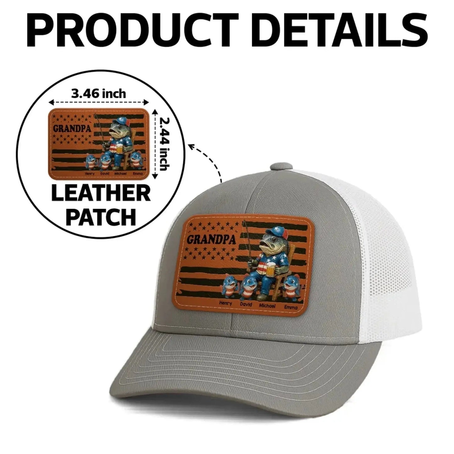 Personalized Hat with Nation Flag Design- Fishing Dad Leather Patch Hat – Custom Father’s Day Gift for Fisherman Dads Ezcustomize
