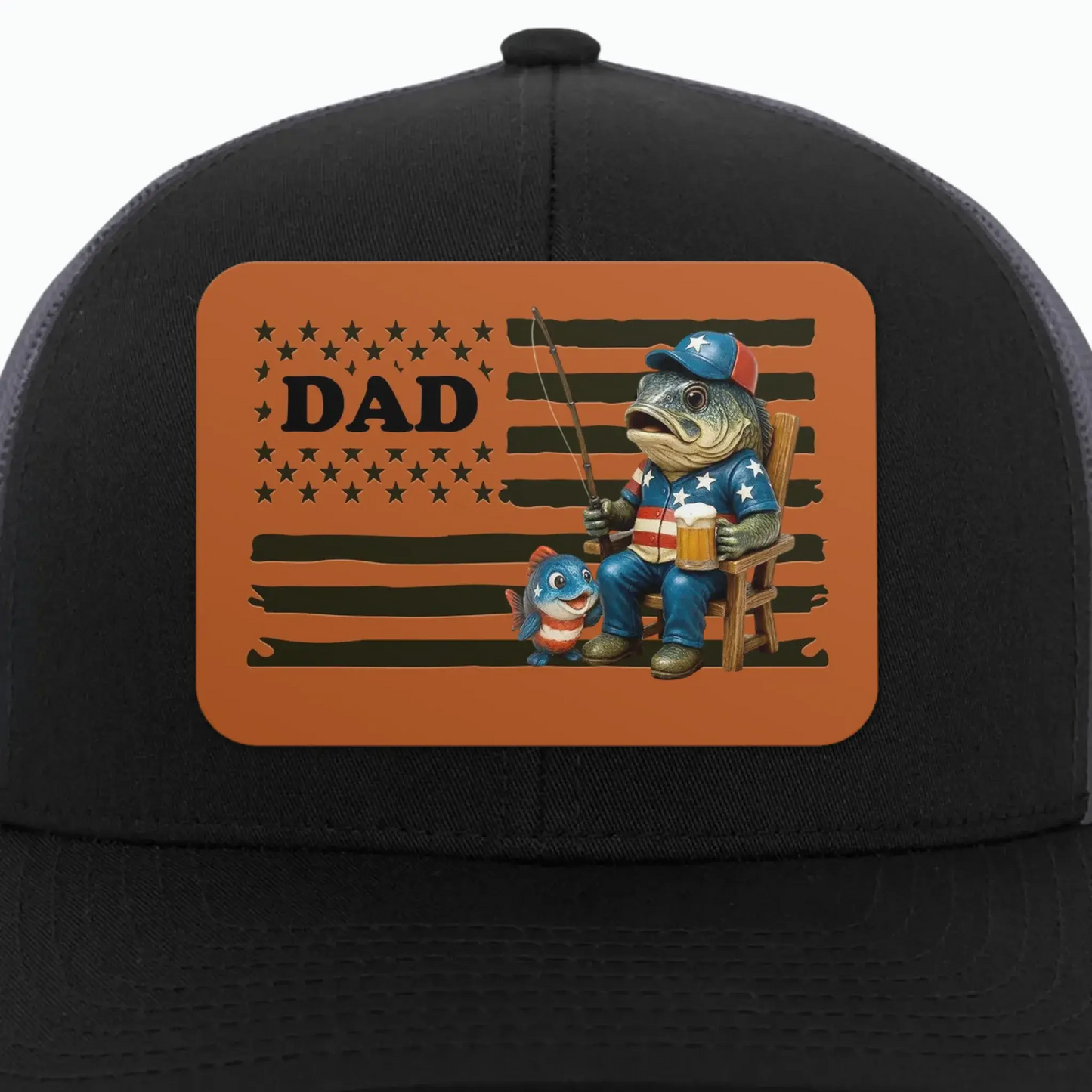 Personalized Hat with Nation Flag Design- Fishing Dad Leather Patch Hat – Custom Father’s Day Gift for Fisherman Dads Ezcustomize
