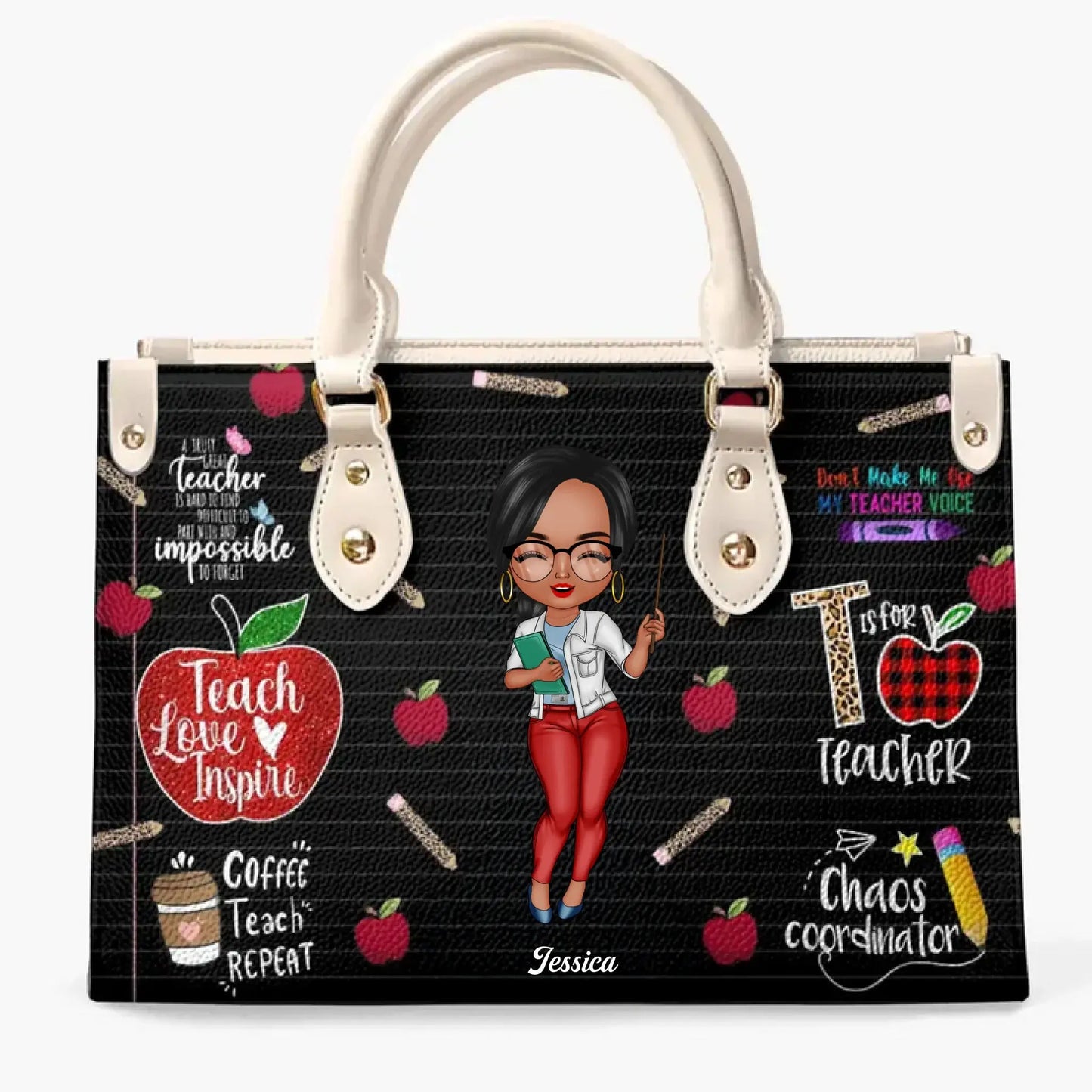 Personalized Leather Bag - Gift For Teacher - Teach Love Inspire Teacher V2 Ezcustomize