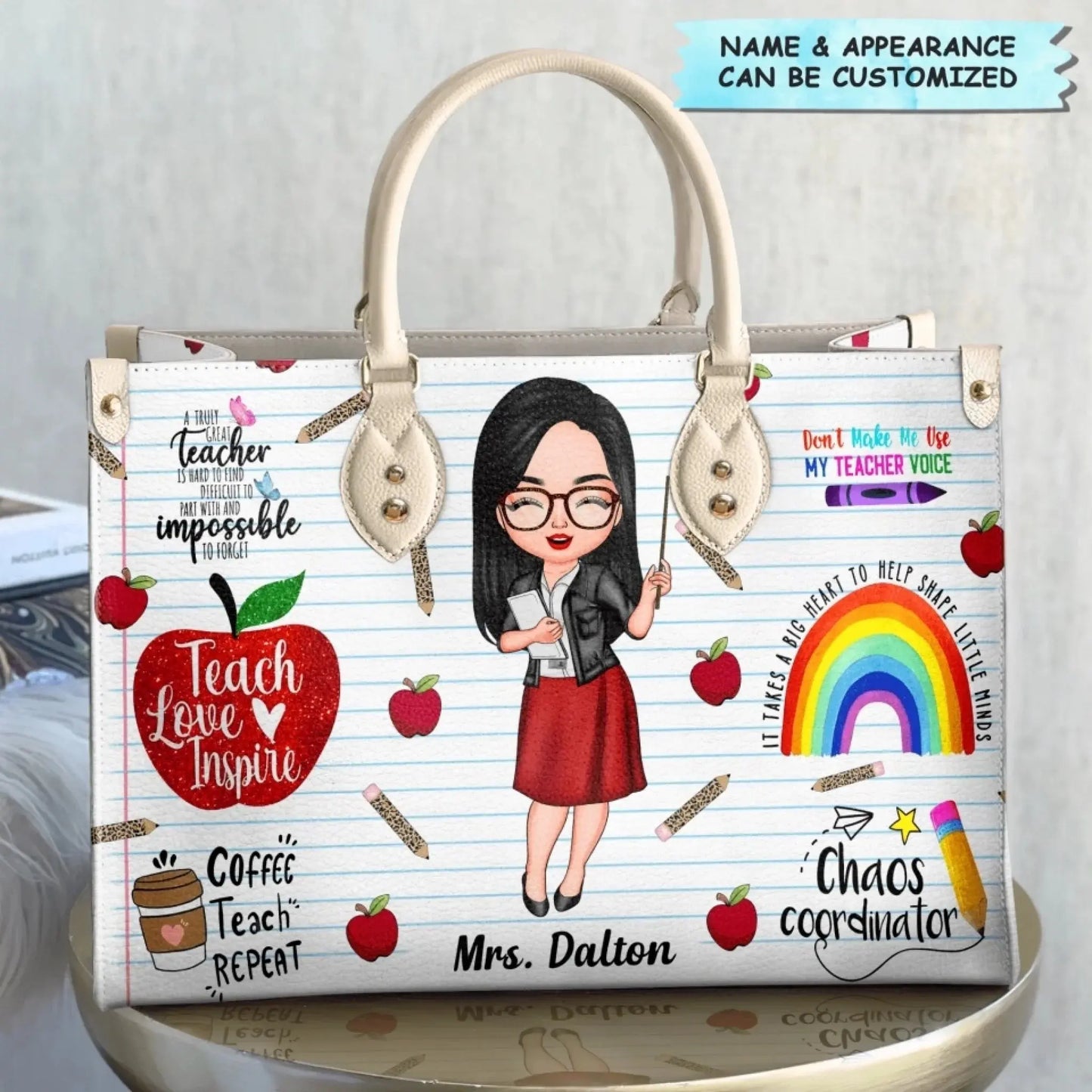 Personalized Leather Bag - Gift For Teacher - Teach Love Inspire Teacher Ezcustomize