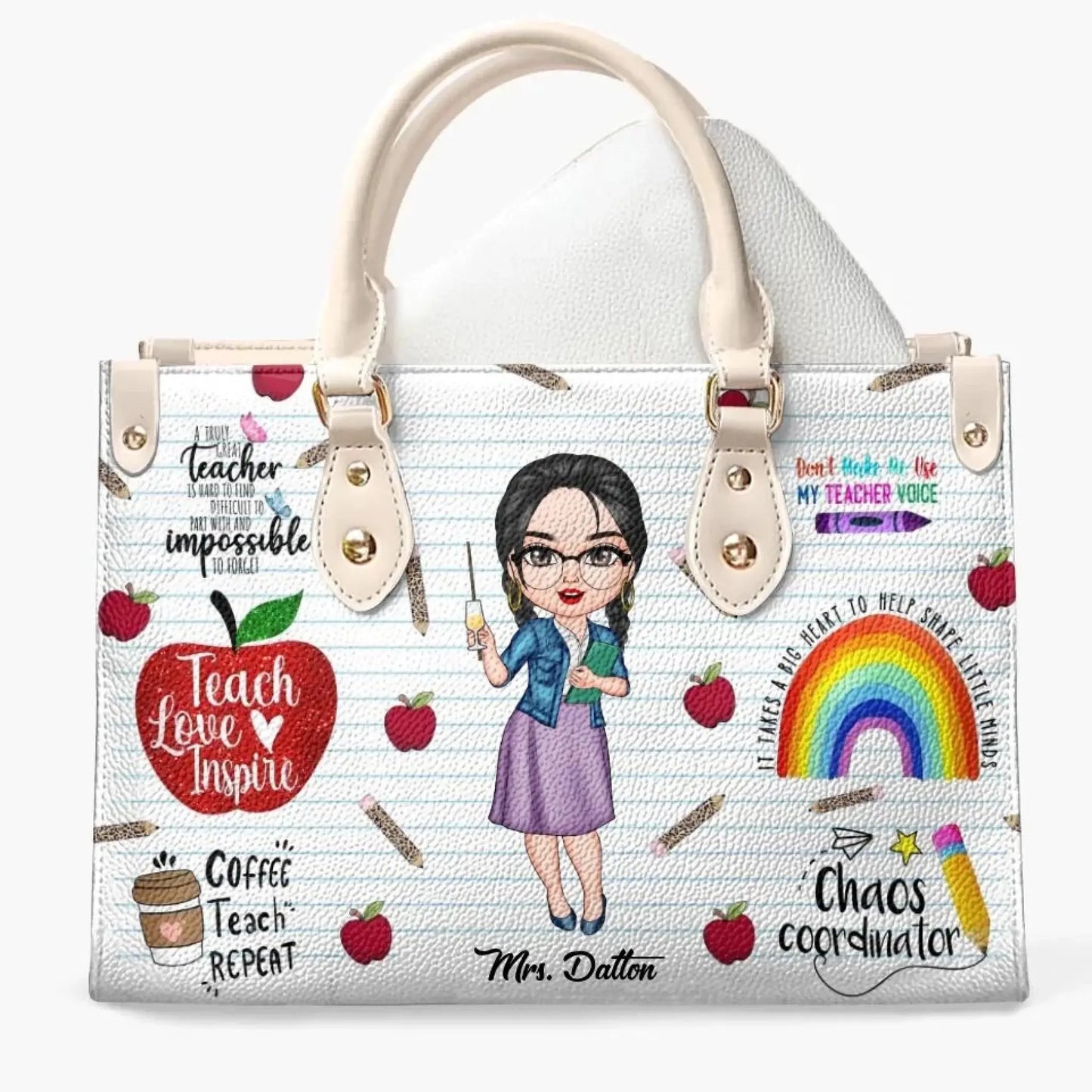 Personalized Leather Bag - Gift For Teacher - Teach Love Inspire Teacher Ezcustomize