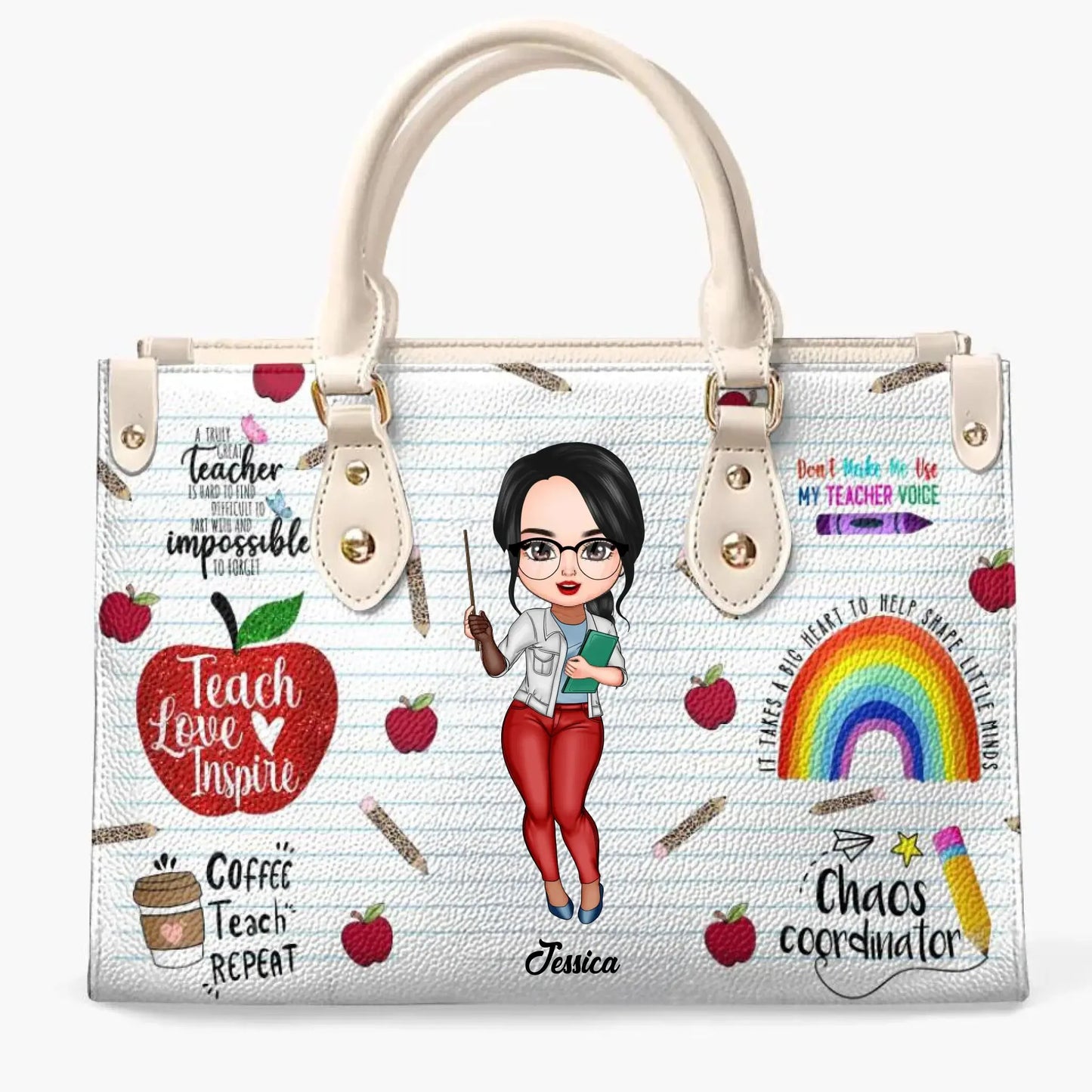 Personalized Leather Bag - Gift For Teacher - Teach Love Inspire Teacher Ezcustomize