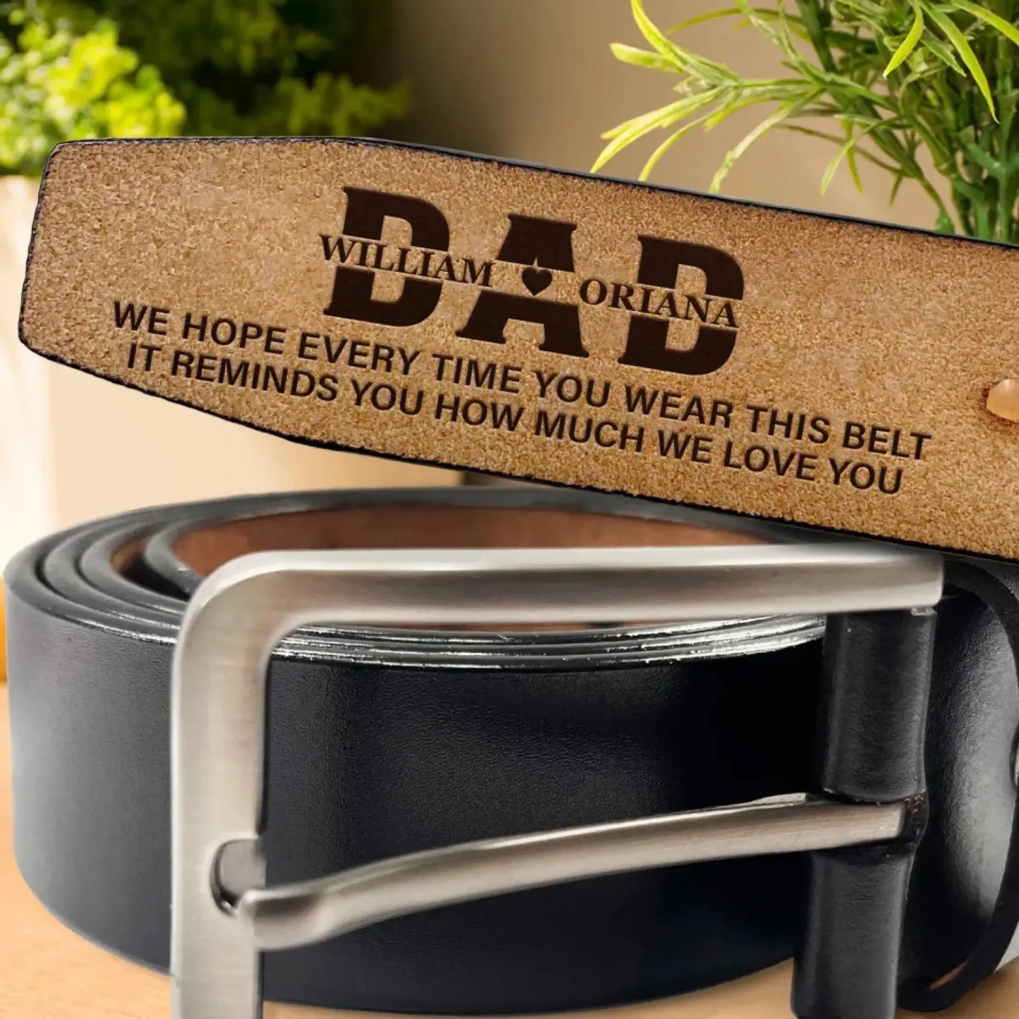 Personalized Leather Belt for Dad/Grandpa - Custom Engraved Love Message Gift Ezcustomize