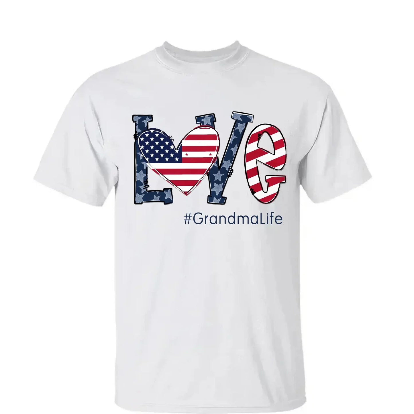Personalized Love Shirt for Grandma – Custom 4th of July T-shirt with Grandkids’ Names – Patriotic Gift for Mom, Nana, Mimi Ezcustomize