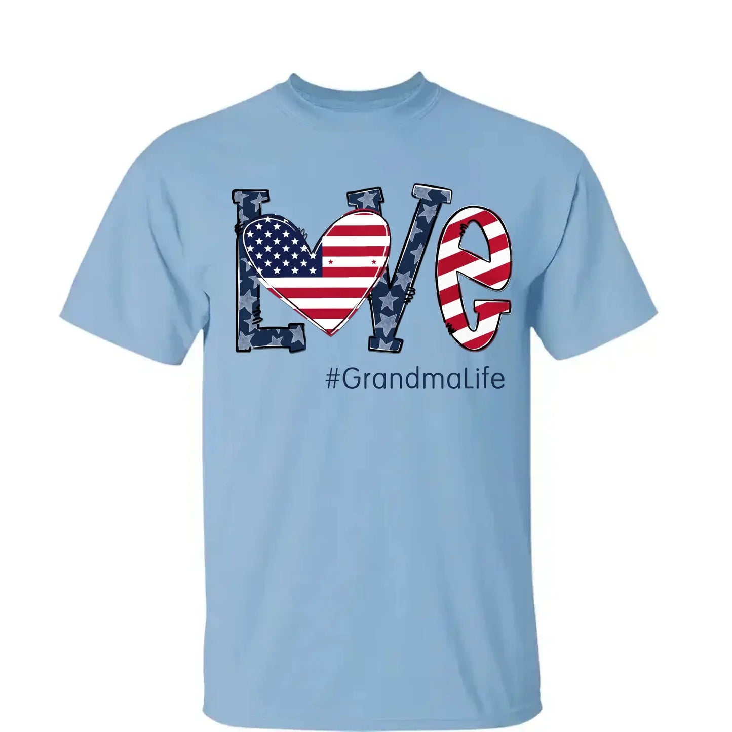 Personalized Love Shirt for Grandma – Custom 4th of July T-shirt with Grandkids’ Names – Patriotic Gift for Mom, Nana, Mimi Ezcustomize