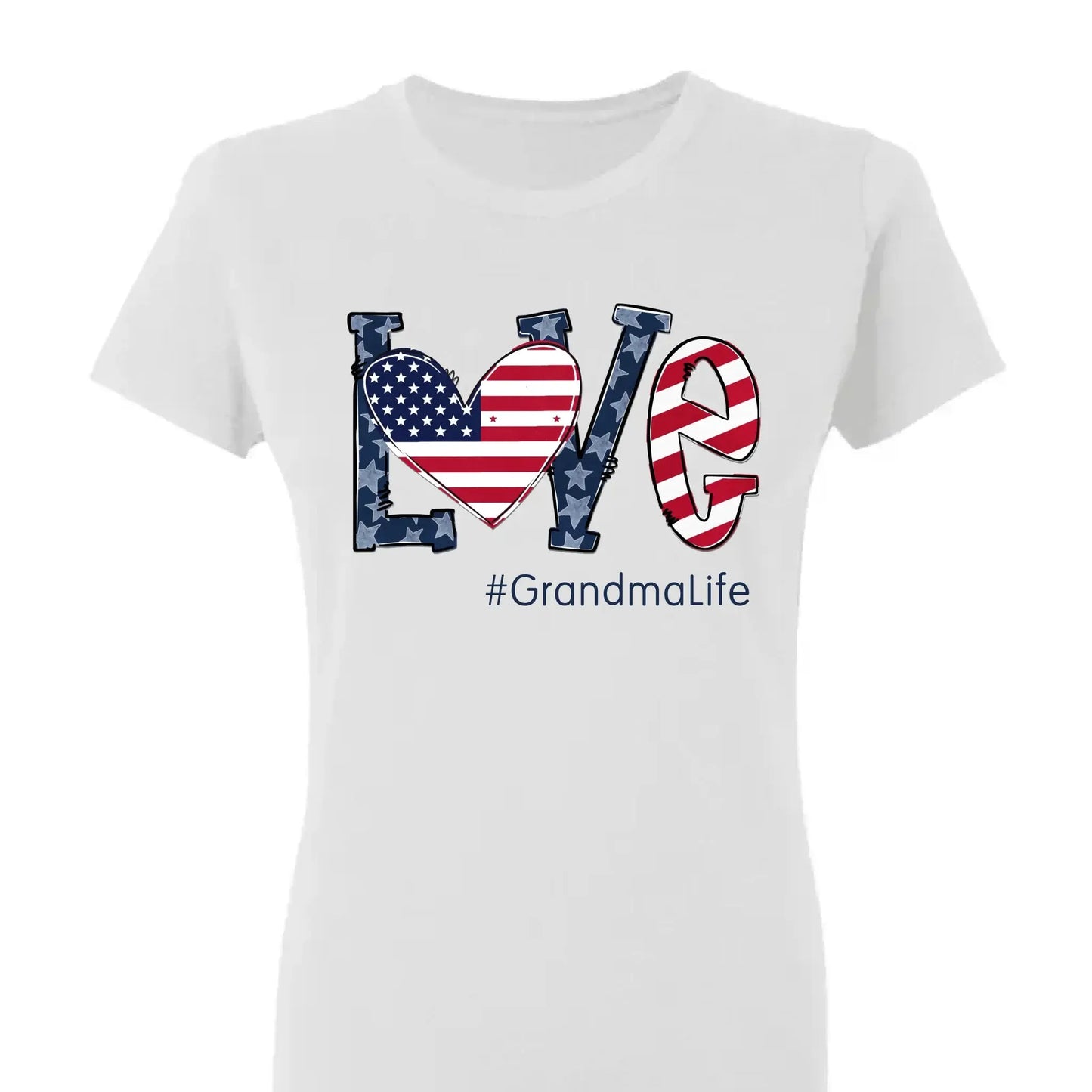 Personalized Love Shirt for Grandma – Custom 4th of July T-shirt with Grandkids’ Names – Patriotic Gift for Mom, Nana, Mimi Ezcustomize