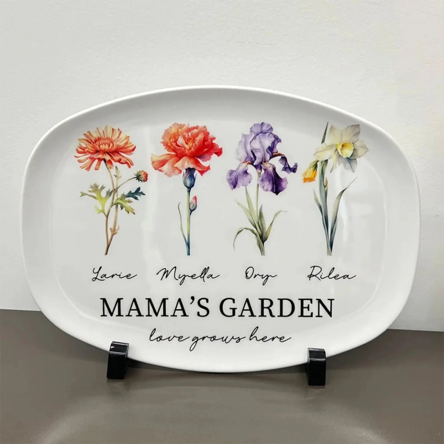 Personalized Mom's Garden Plate – Custom Birth Flower & Name Design, Unique Gift for Mom & Grandma Ezcustomize