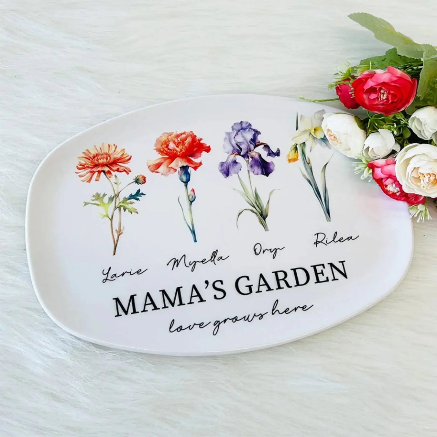 Personalized Mom's Garden Plate – Custom Birth Flower & Name Design, Unique Gift for Mom & Grandma Ezcustomize