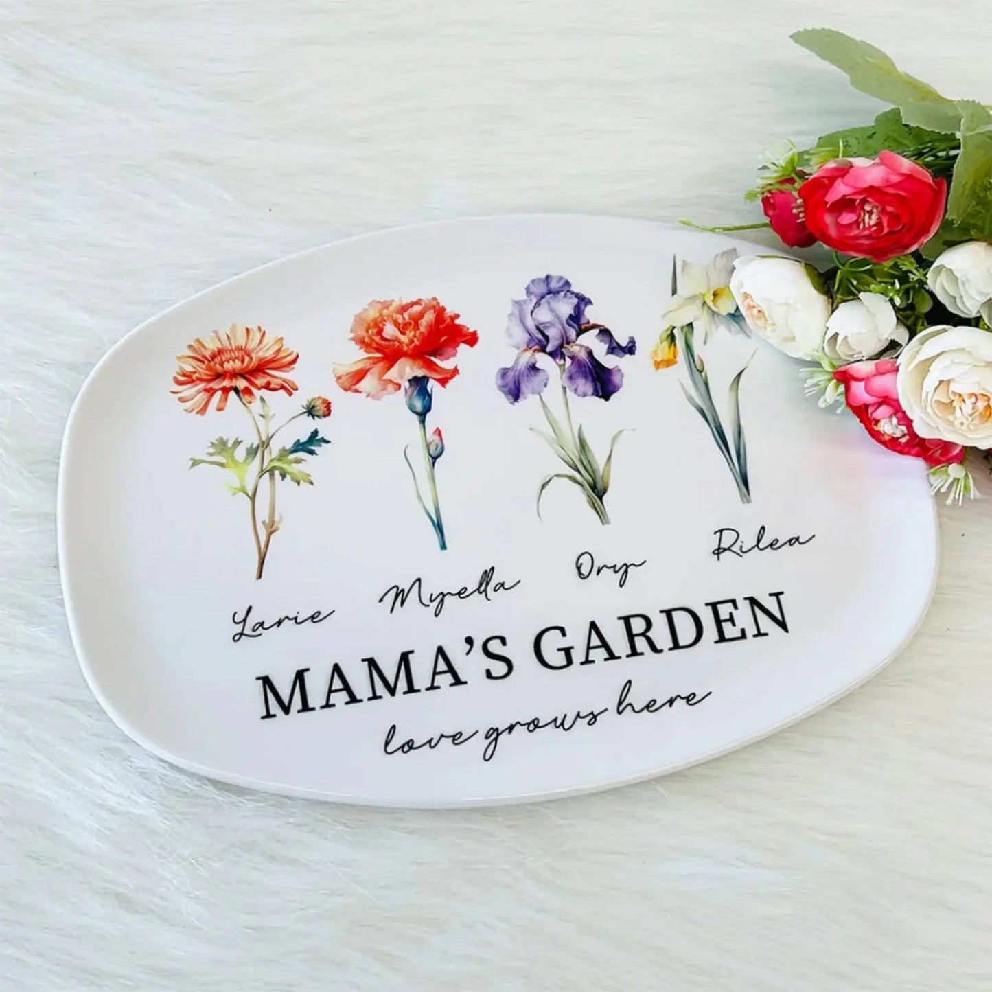 Personalized Mom's Garden Plate – Custom Birth Flower & Name Design, Unique Gift for Mom & Grandma Ezcustomize