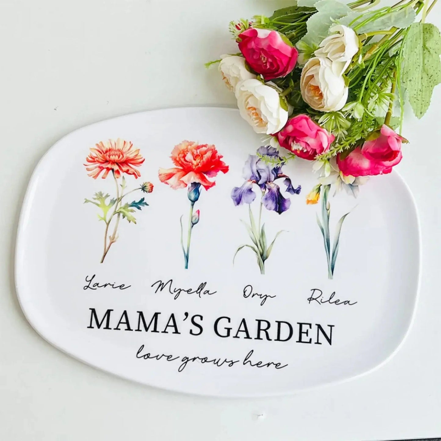 Personalized Mom's Garden Plate – Custom Birth Flower & Name Design, Unique Gift for Mom & Grandma Ezcustomize