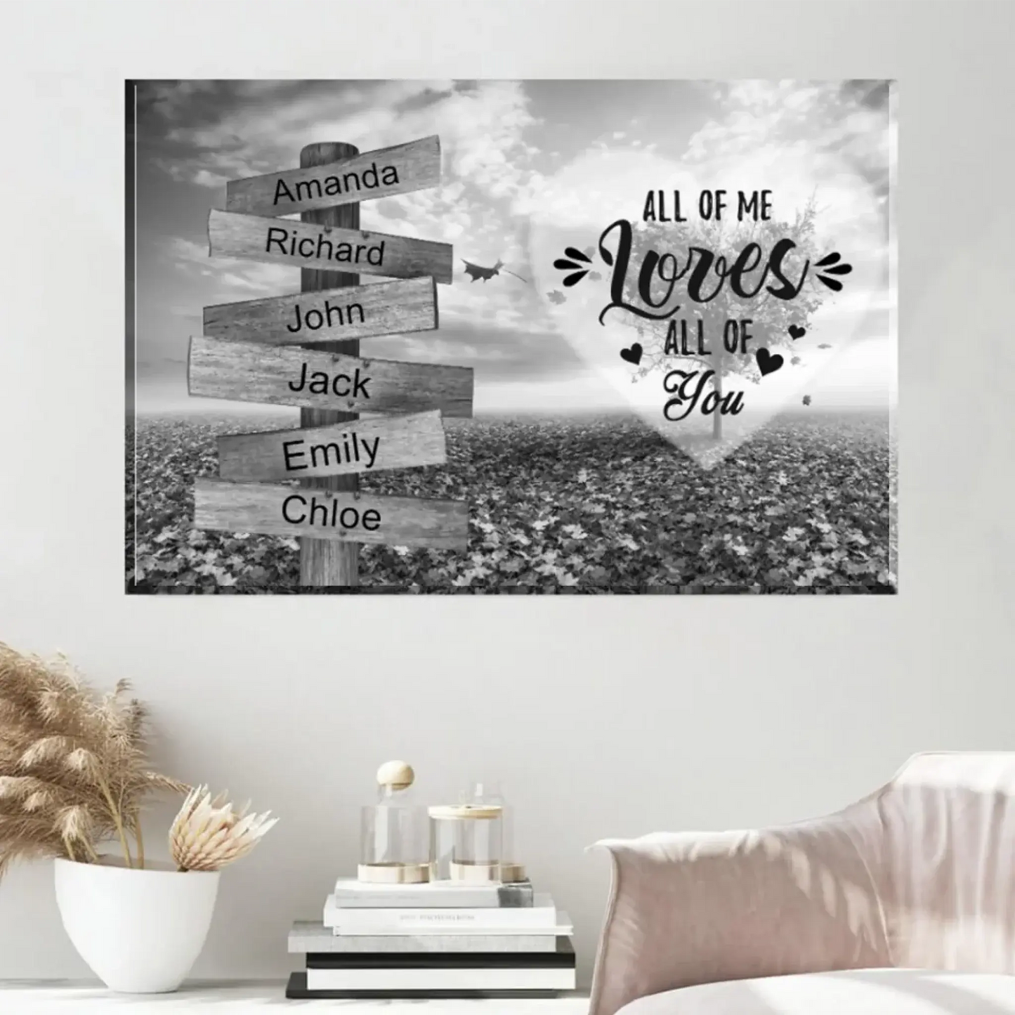 Personalized Multi Name Premium Road Sign Wrapped Canvas with Frame—Love Tree with Saying Ezcustomize