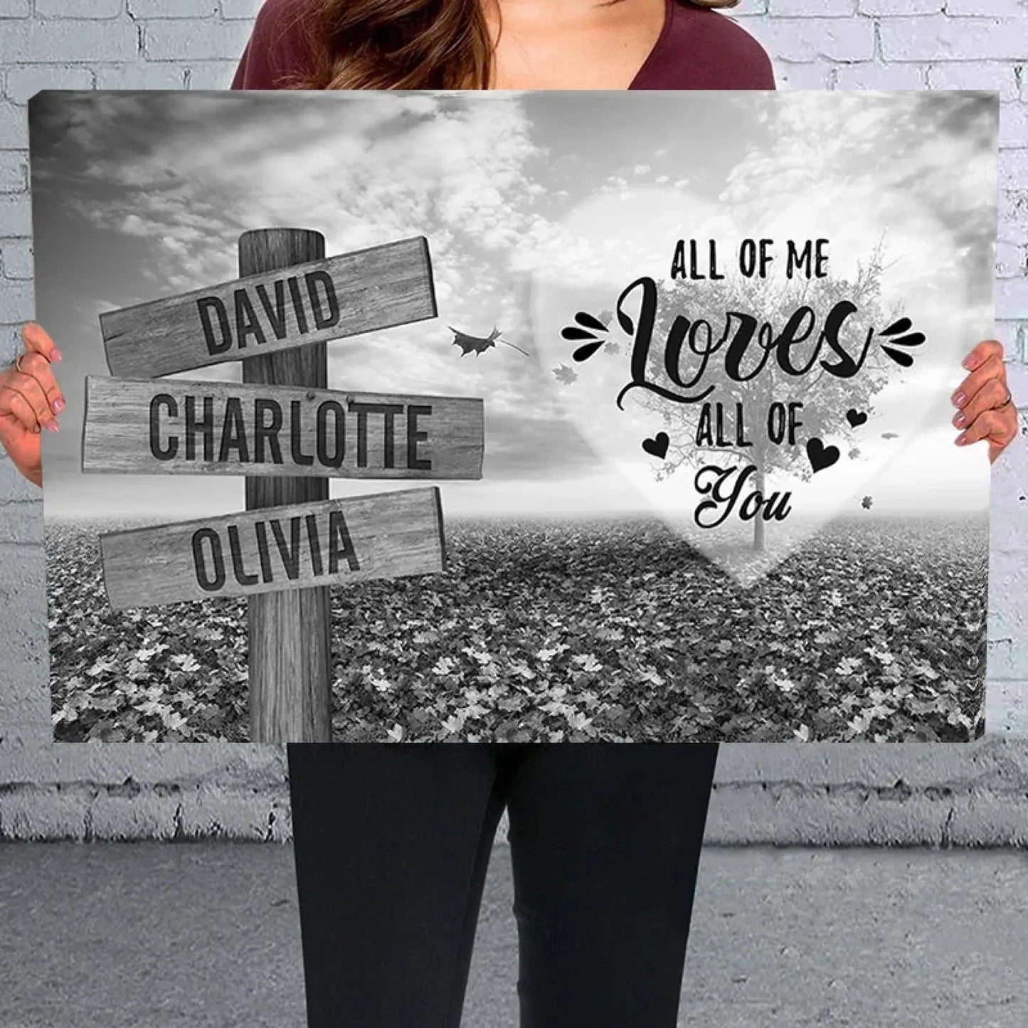 Personalized Multi Name Premium Road Sign Wrapped Canvas with Frame—Love Tree with Saying Ezcustomize