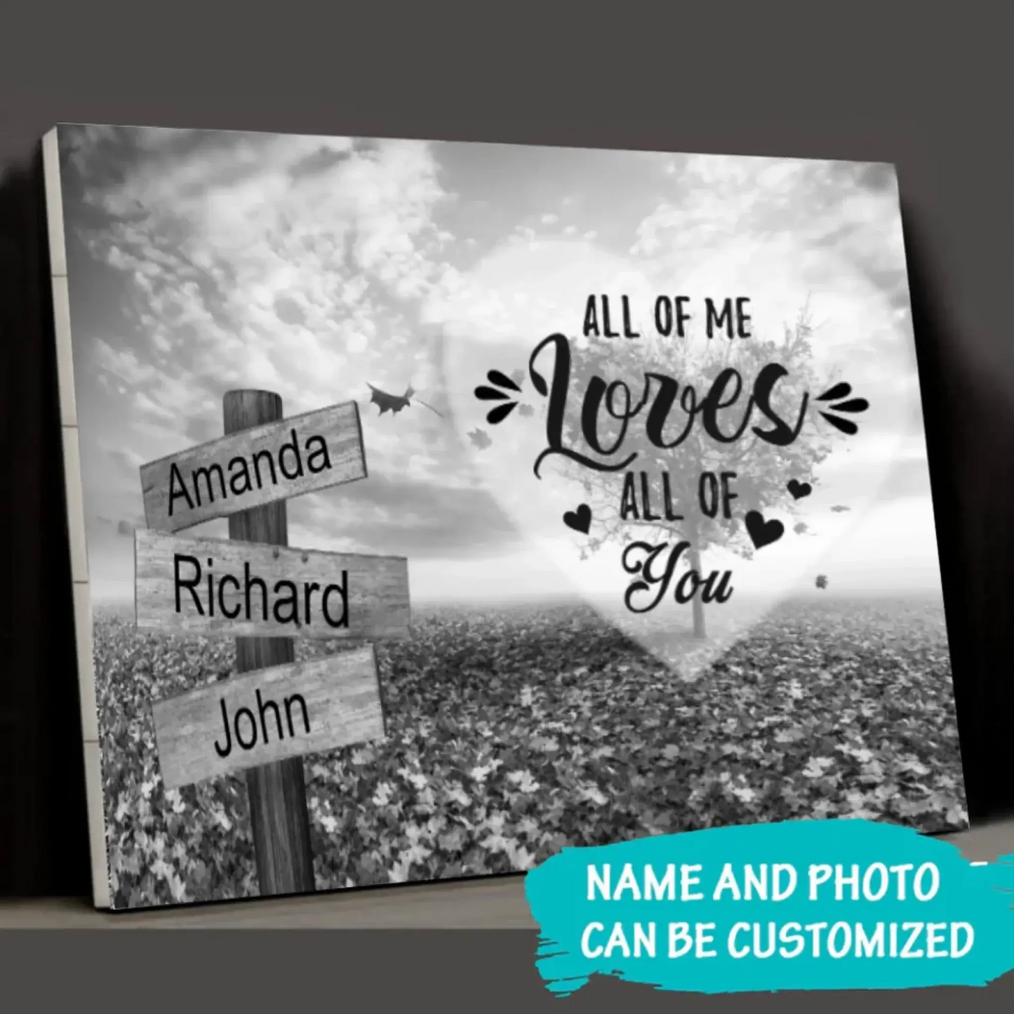 Personalized Multi Name Premium Road Sign Wrapped Canvas with Frame—Love Tree with Saying Ezcustomize
