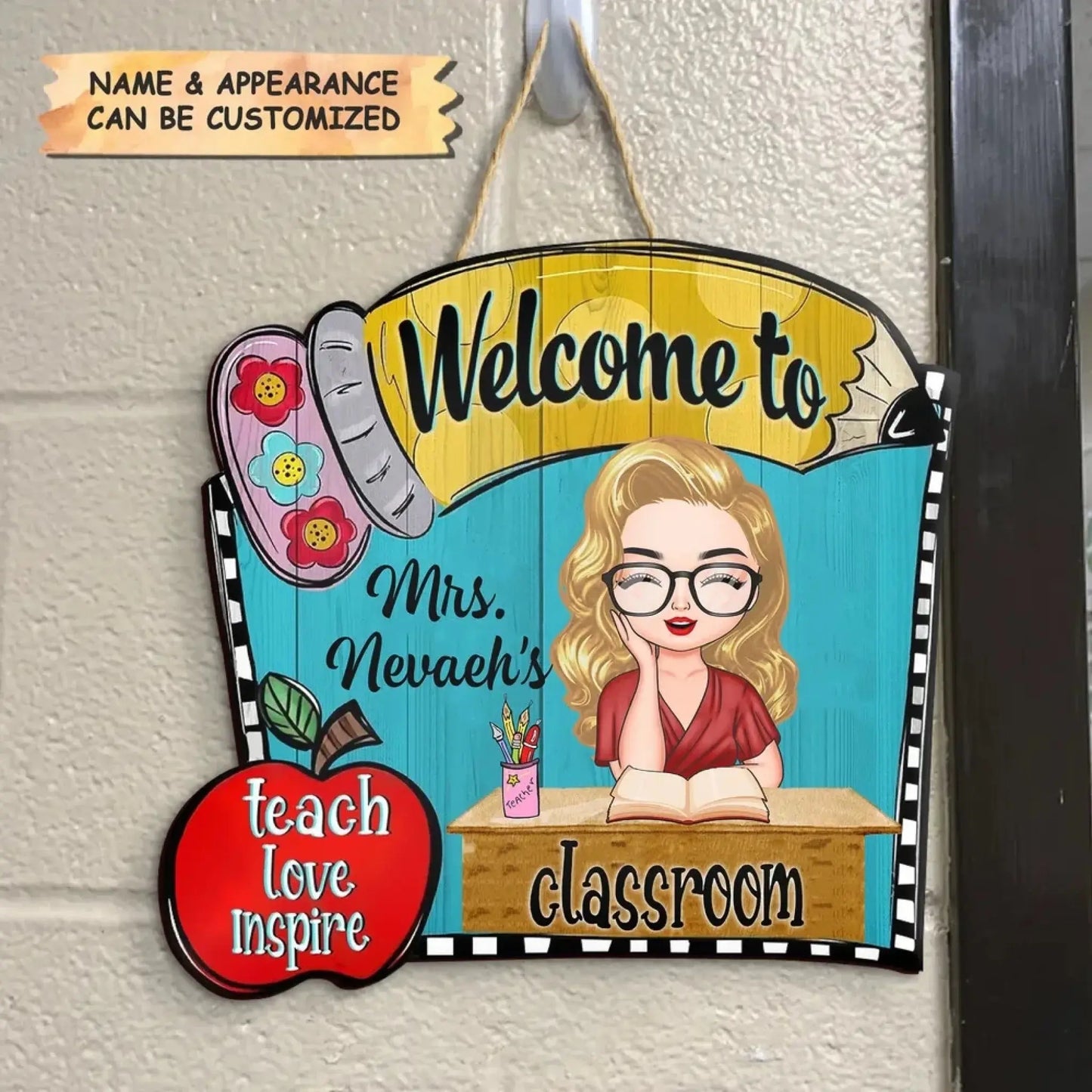 Personalized Pencil Door Sign – Custom Classroom Welcome Sign – Unique Gift for Teachers, Back-to-School or Teacher Appreciation Ezcustomize