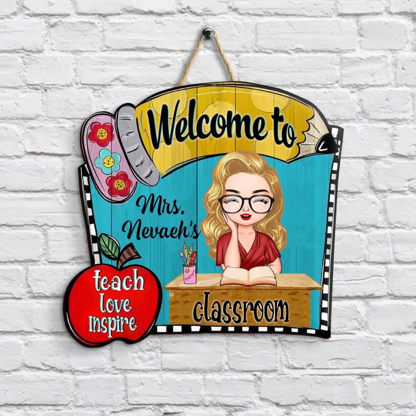 Personalized Pencil Door Sign – Custom Classroom Welcome Sign – Unique Gift for Teachers, Back-to-School or Teacher Appreciation Ezcustomize