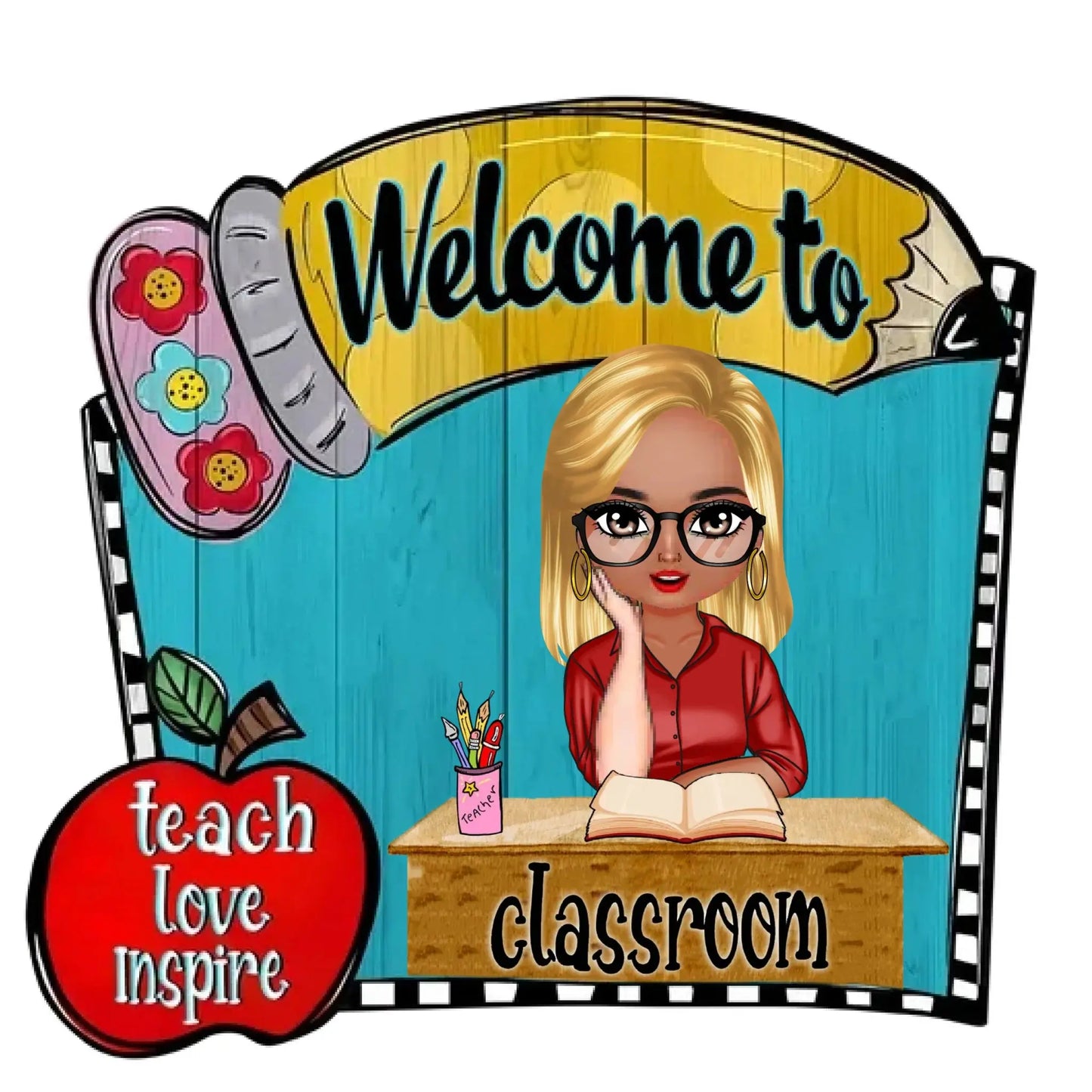 Personalized Pencil Door Sign – Custom Classroom Welcome Sign – Unique Gift for Teachers, Back-to-School or Teacher Appreciation Ezcustomize