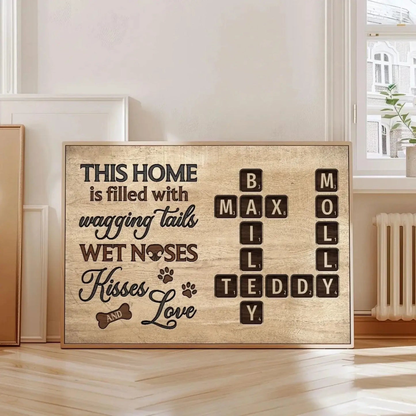 Personalized Pet Name Crossword Wall Art – A House Is Not a Home Without Paw Prints Poster, Custom Dog Cat Lover Gift, Rustic Home Decor Ezcustomize