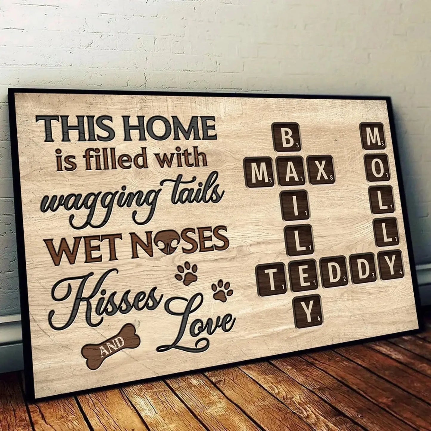 Personalized Pet Name Crossword Wall Art – A House Is Not a Home Without Paw Prints Poster, Custom Dog Cat Lover Gift, Rustic Home Decor Ezcustomize