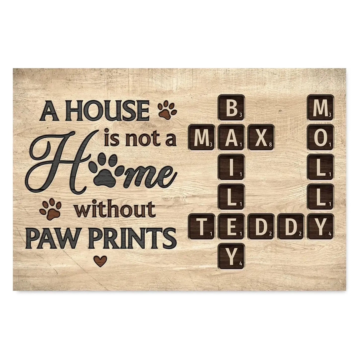Personalized Pet Name Crossword Wall Art – A House Is Not a Home Without Paw Prints Poster, Custom Dog Cat Lover Gift, Rustic Home Decor Ezcustomize
