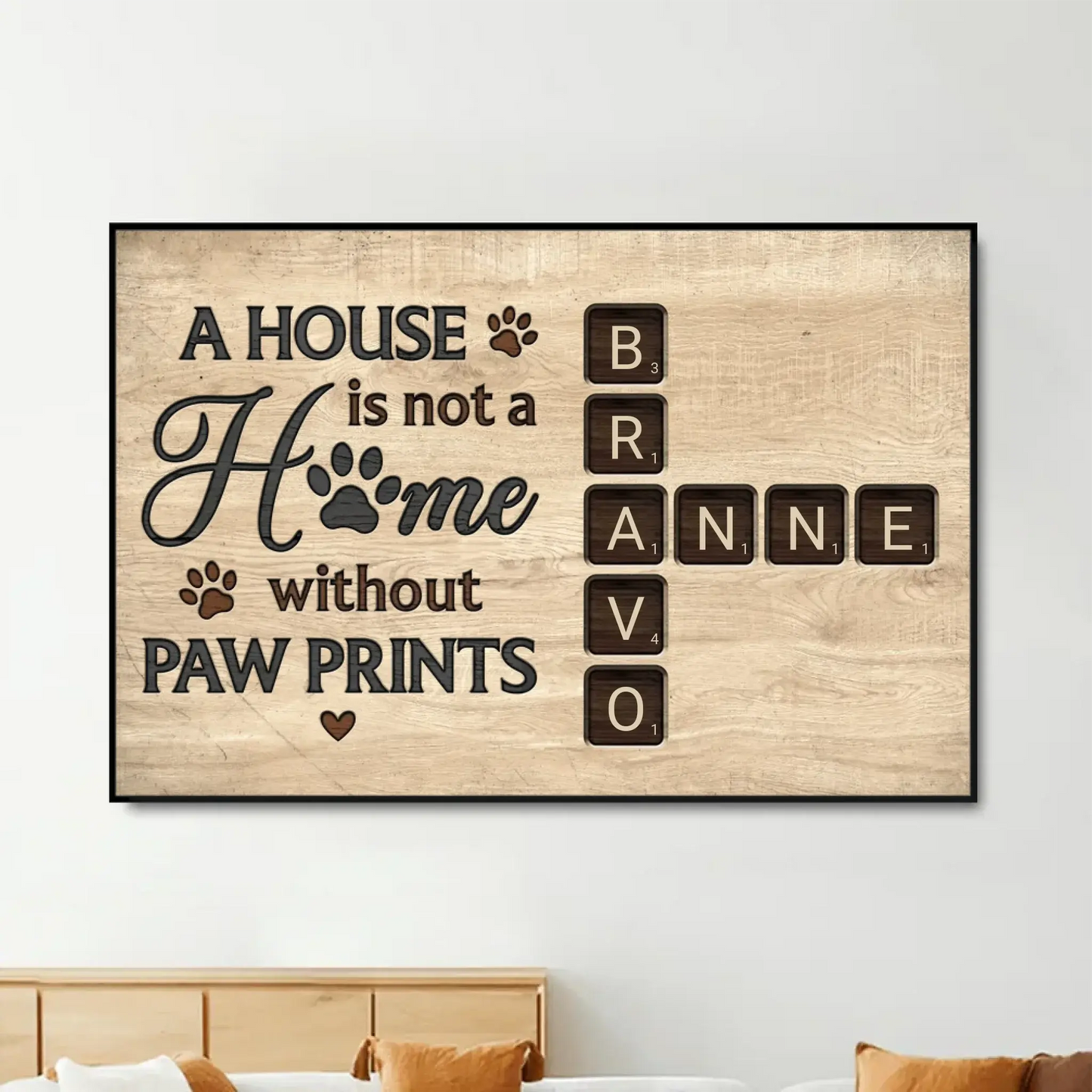 Personalized Pet Name Crossword Wall Art – A House Is Not a Home Without Paw Prints Poster, Custom Dog Cat Lover Gift, Rustic Home Decor Ezcustomize