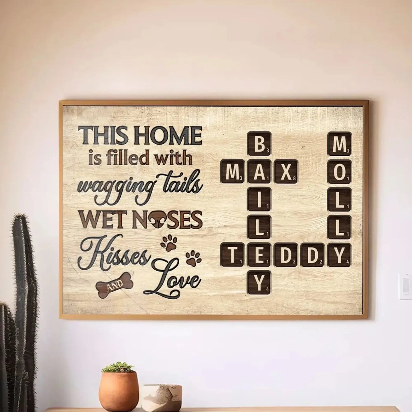Personalized Pet Name Crossword Wall Art – A House Is Not a Home Without Paw Prints Poster, Custom Dog Cat Lover Gift, Rustic Home Decor Ezcustomize