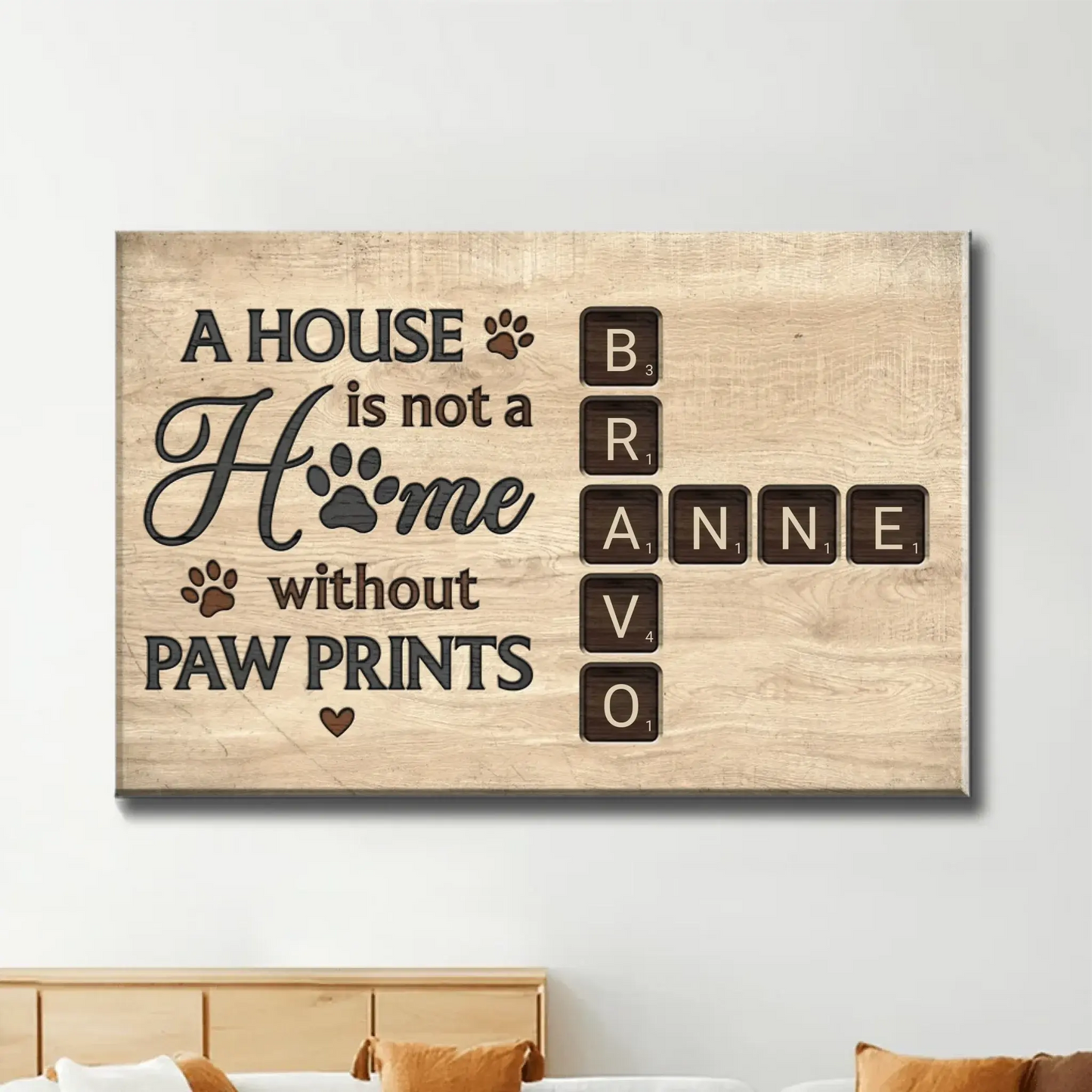 Personalized Pet Name Crossword Wall Art – A House Is Not a Home Without Paw Prints Poster, Custom Dog Cat Lover Gift, Rustic Home Decor Ezcustomize