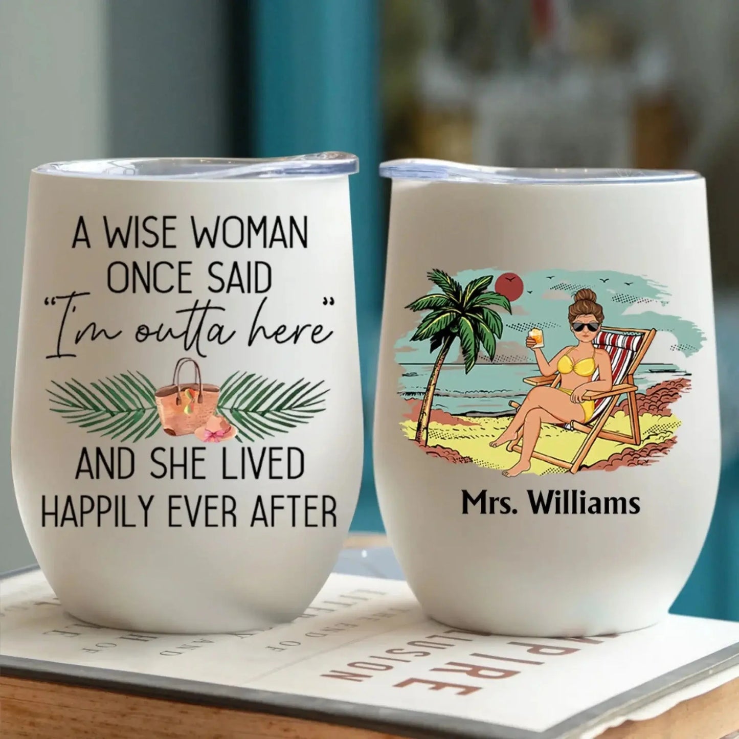 Personalized Retirement Wine Tumbler – A Wise Woman Once Said 'I’m Outta Here' | Custom Beach Vacation Tumbler, Funny Retired Gift for Women, Boss, Coworker | 2024-2025 Retirement Party Present Ezcustomize